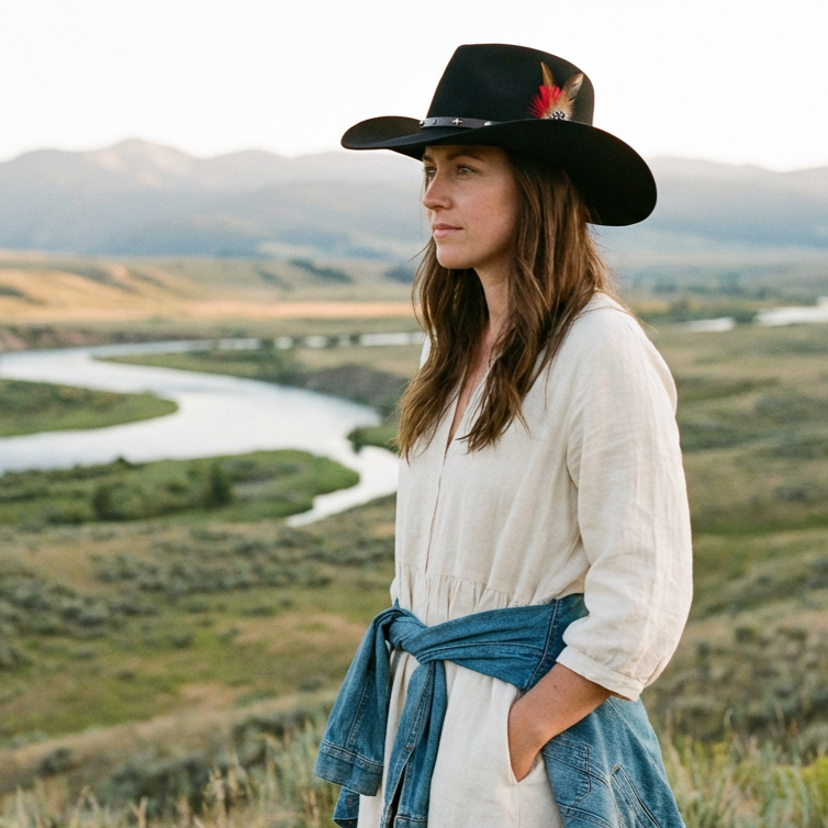 Midnight Black Cowboy – Metal Clasp & Feather