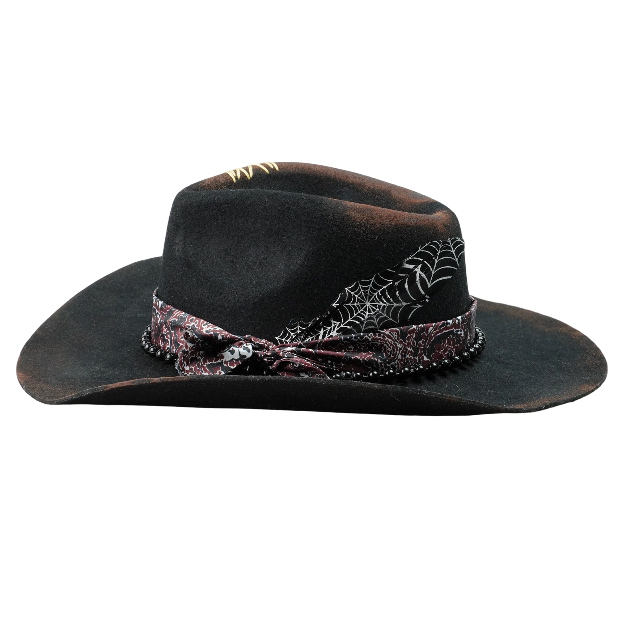 Refined Felt Hat – Dark Tone, Delicate Beadwork