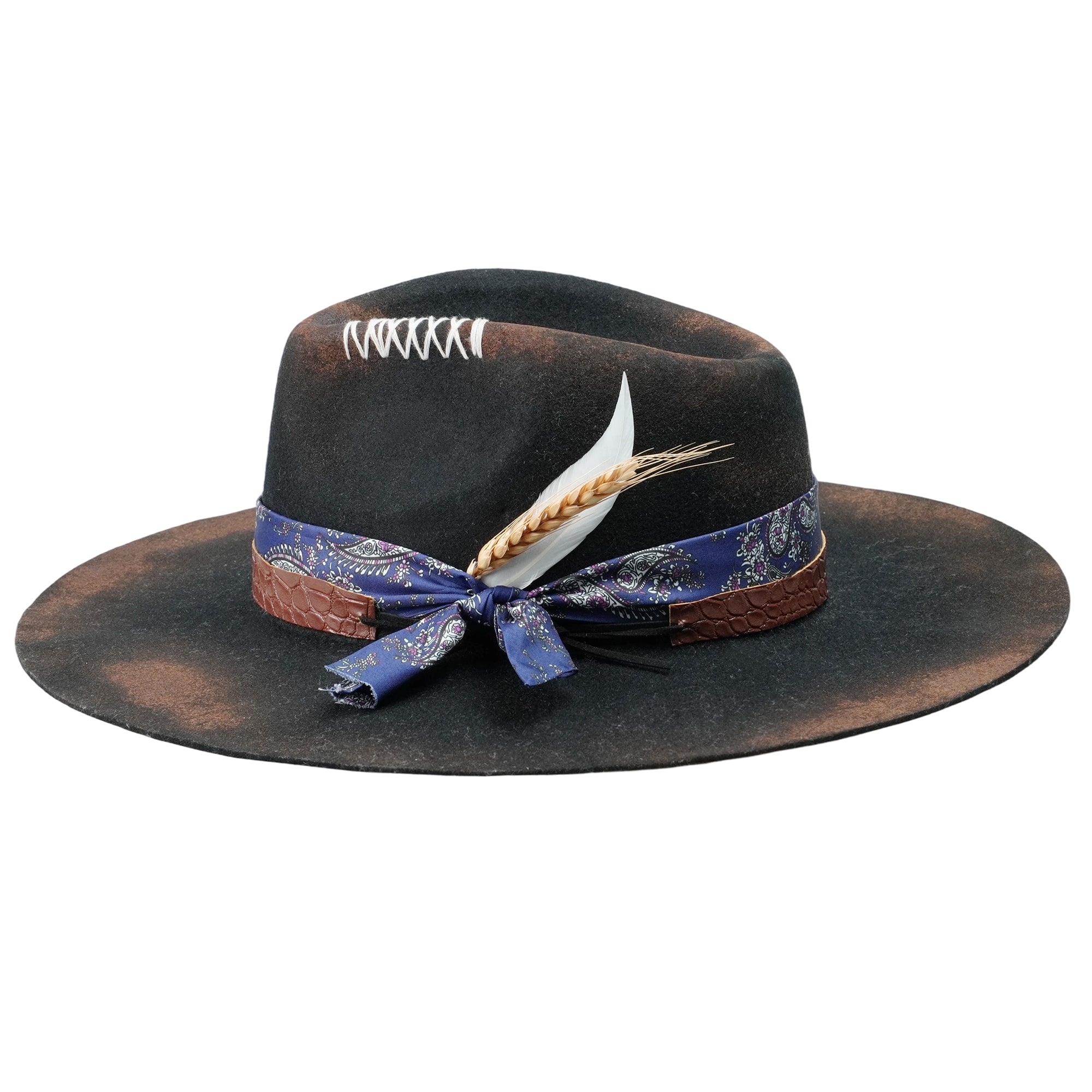 Distressed Felt Hat – Croc-Texture Band, Feather Accent