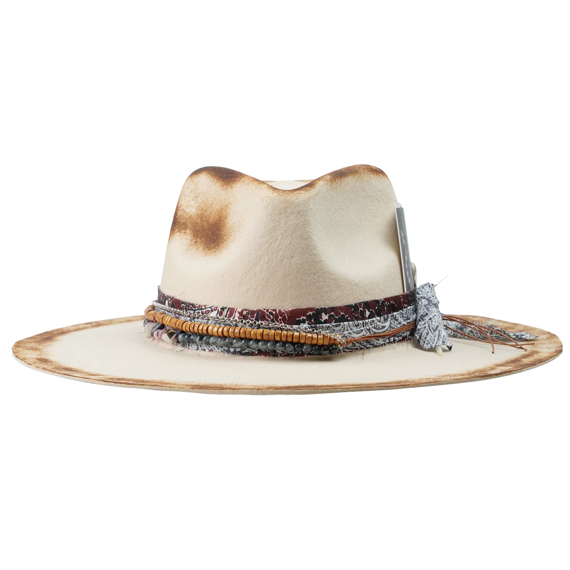 Statement Felt Hat – Distressed Finish, Custom Fabric Trim