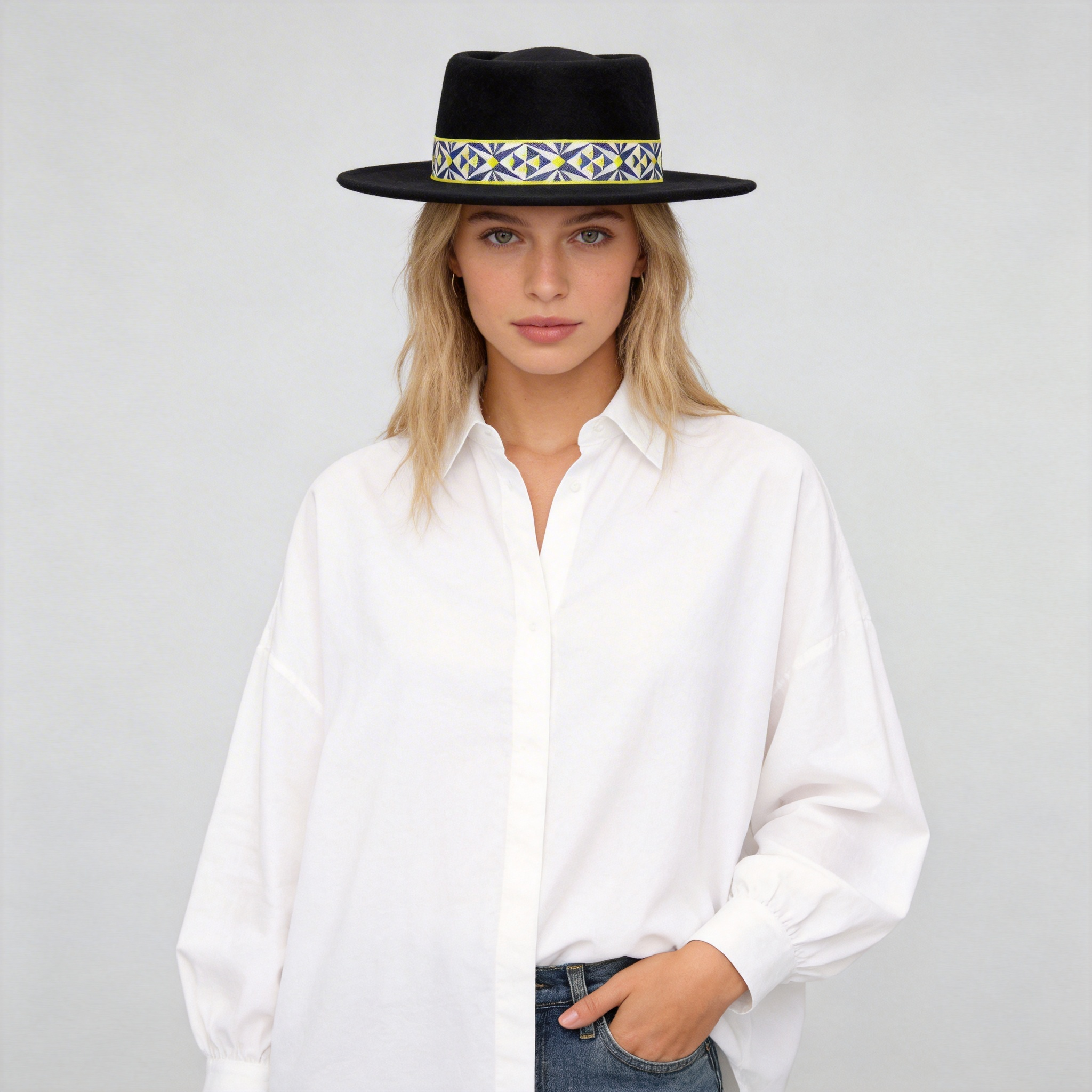 Black Gambler Hat – Printed Fabric Band