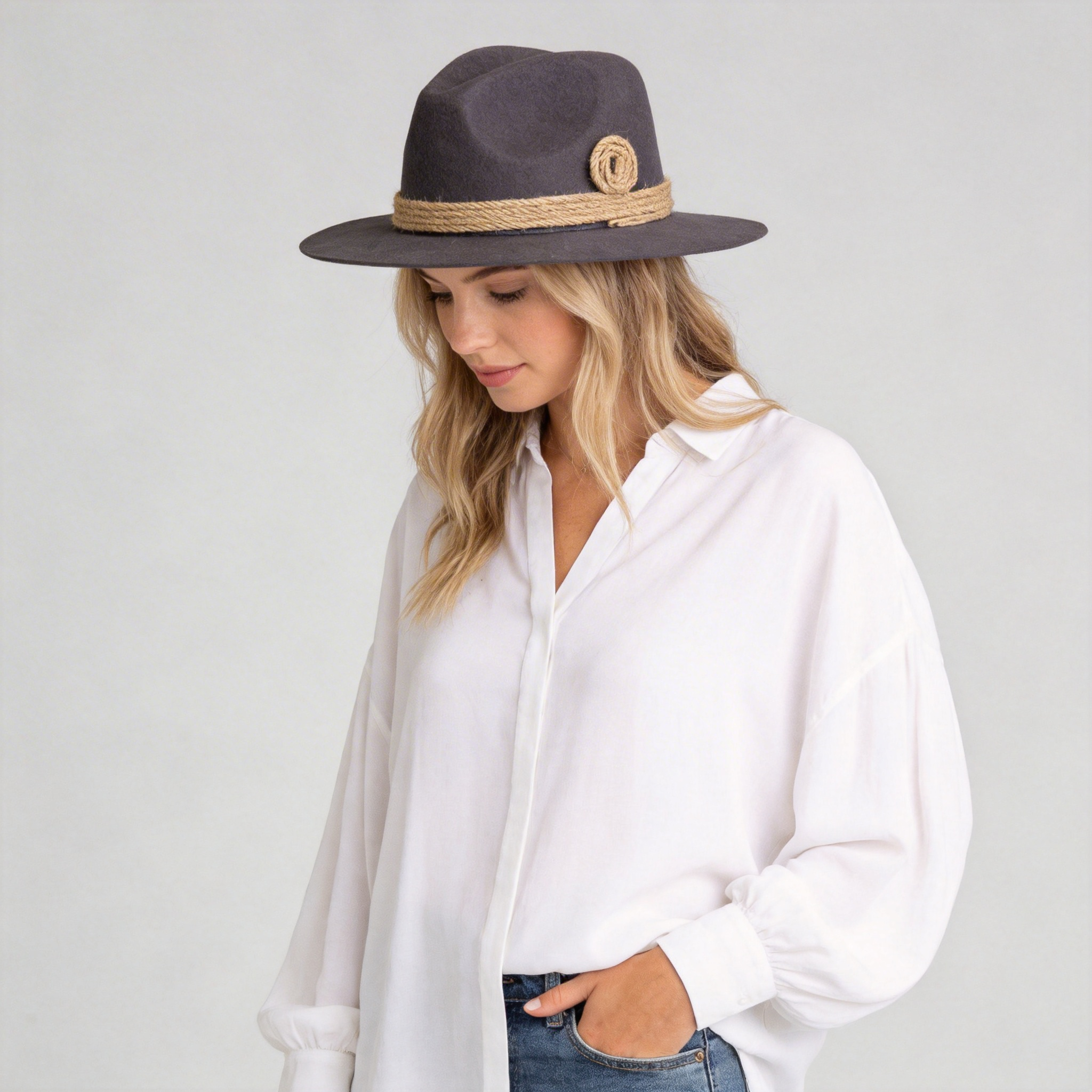 Slate Gray Flat-Brim – Hand-Sculpted Rope Detail