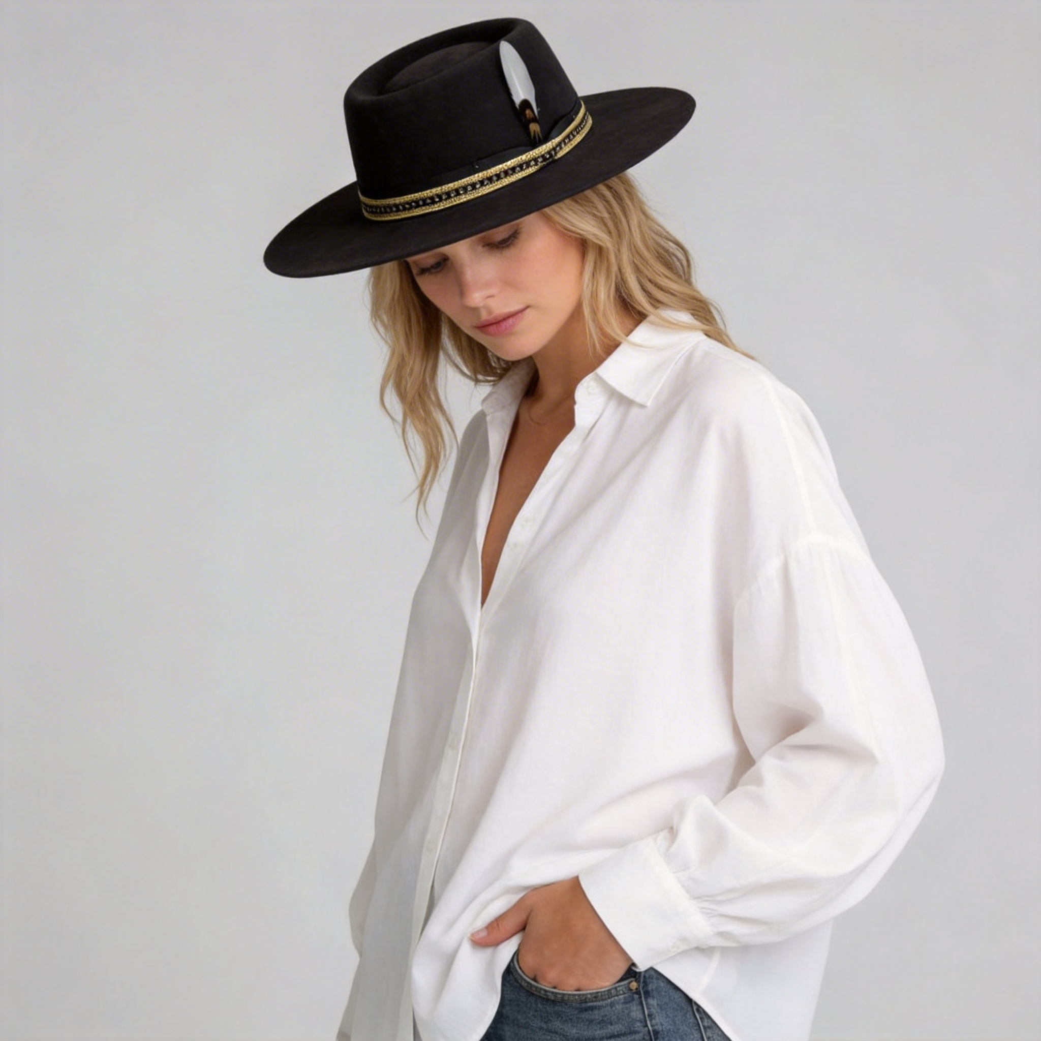 Women Black Felt Gambler Hat
