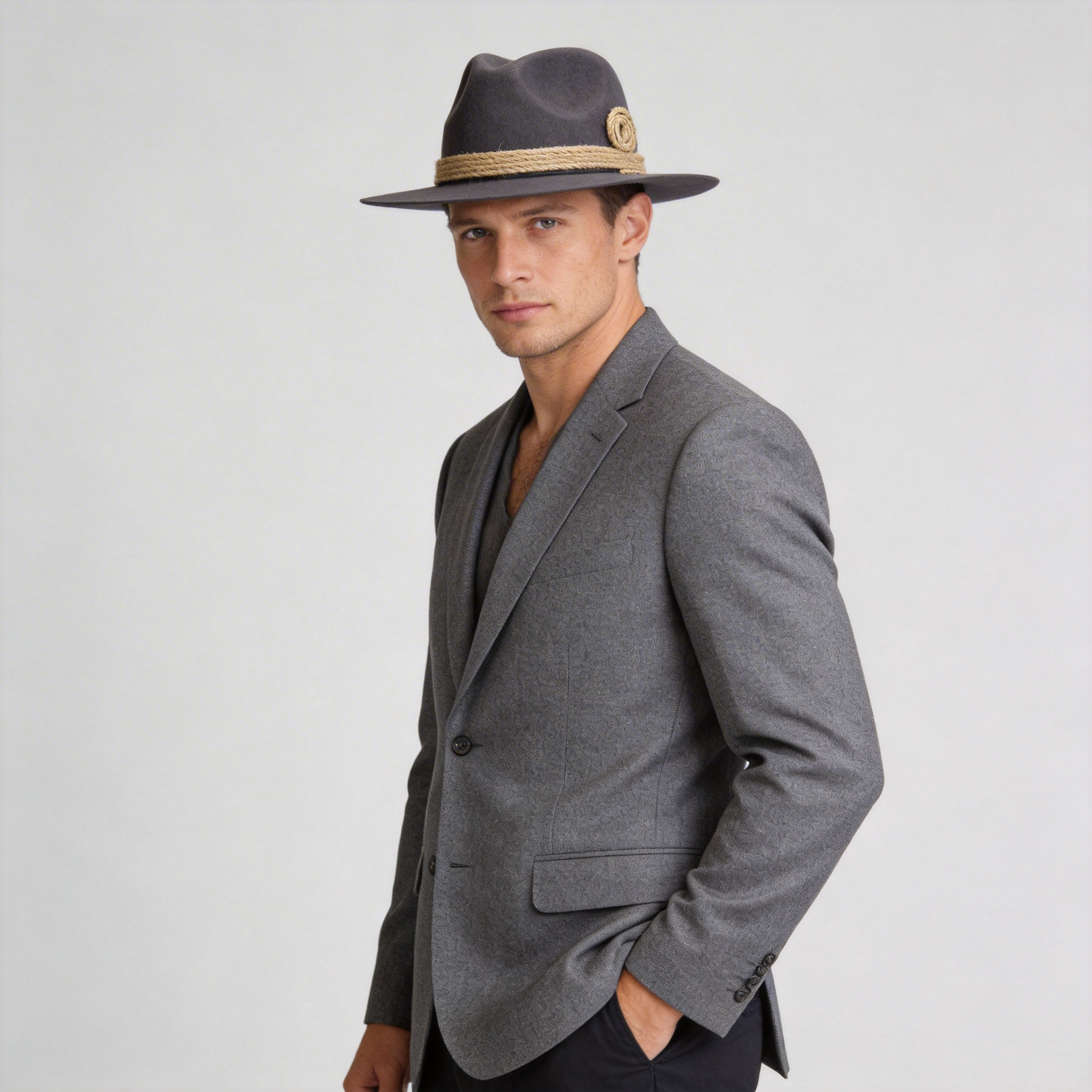 Slate Gray Flat-Brim – Hand-Sculpted Rope Detail