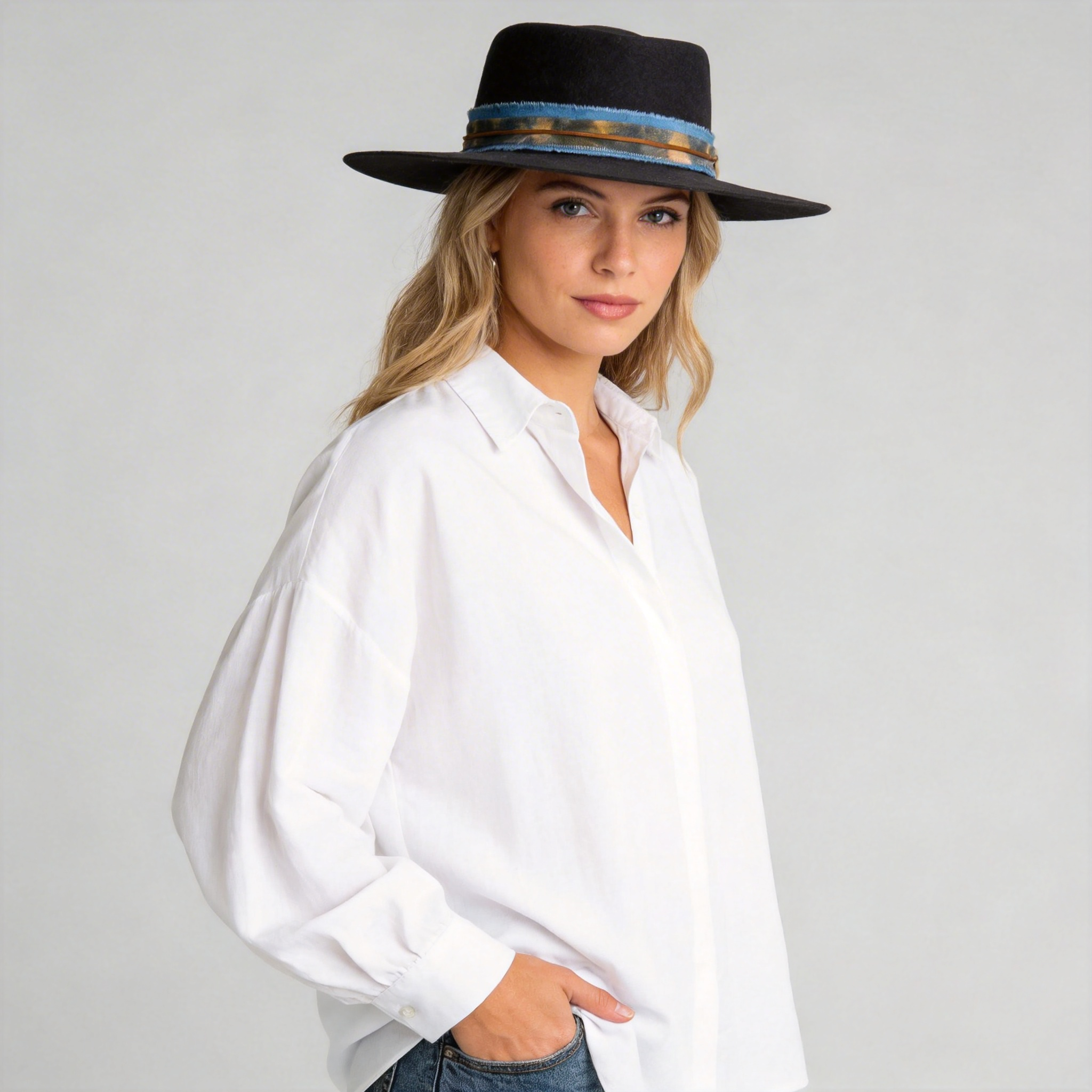 Gray Gambler Hat – Tie-Dye & Leather Band