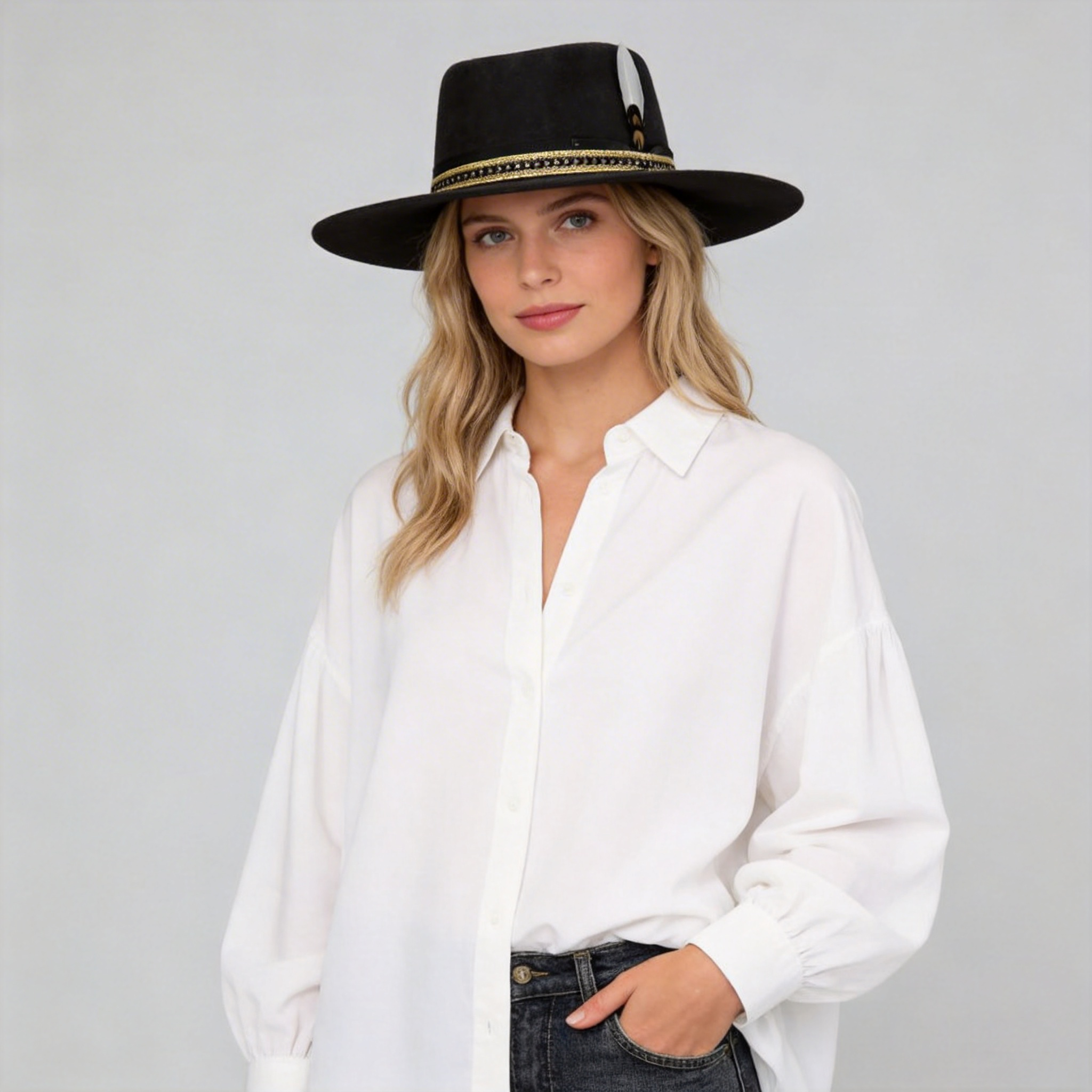 Women Black Felt Gambler Hat