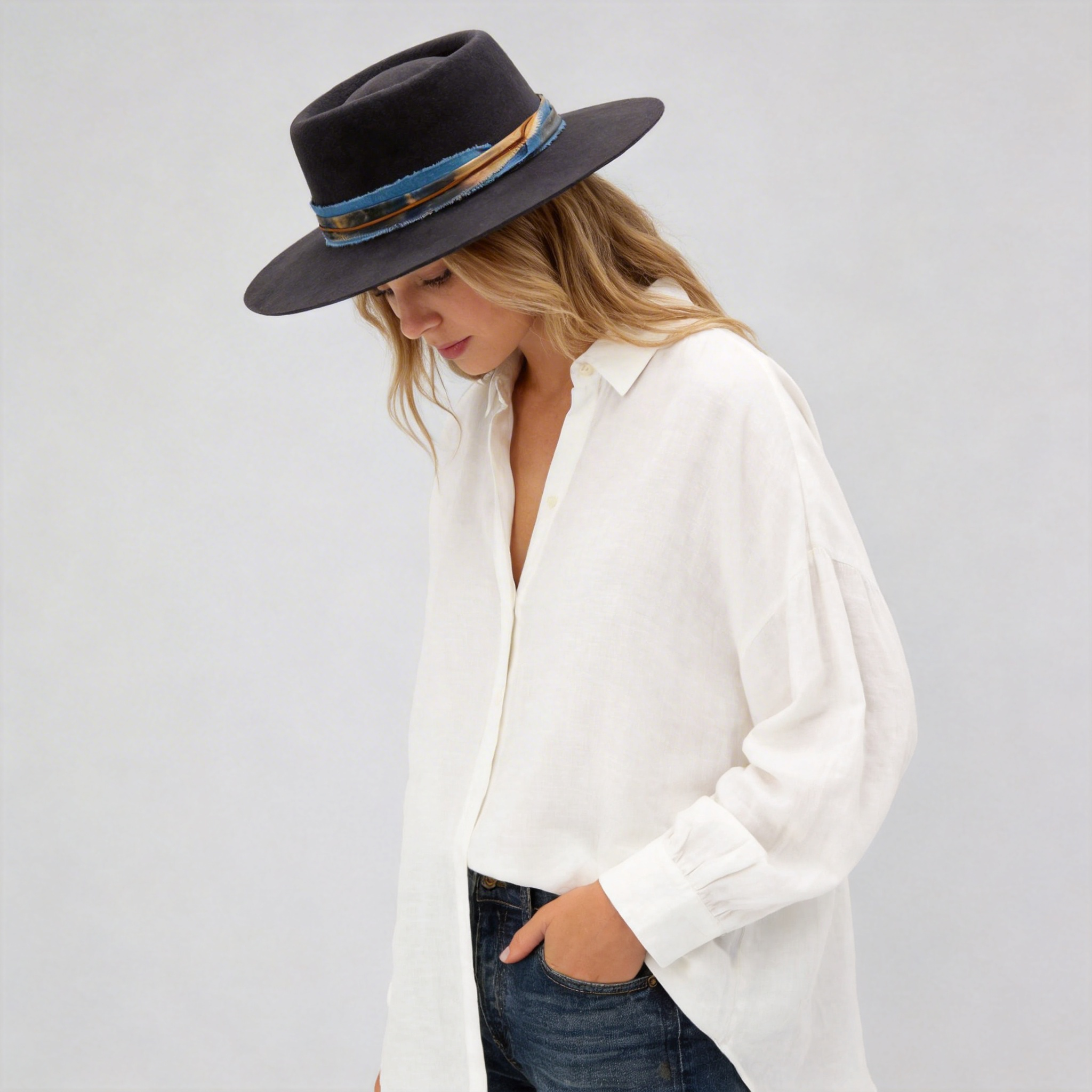 Gray Gambler Hat – Tie-Dye & Leather Band