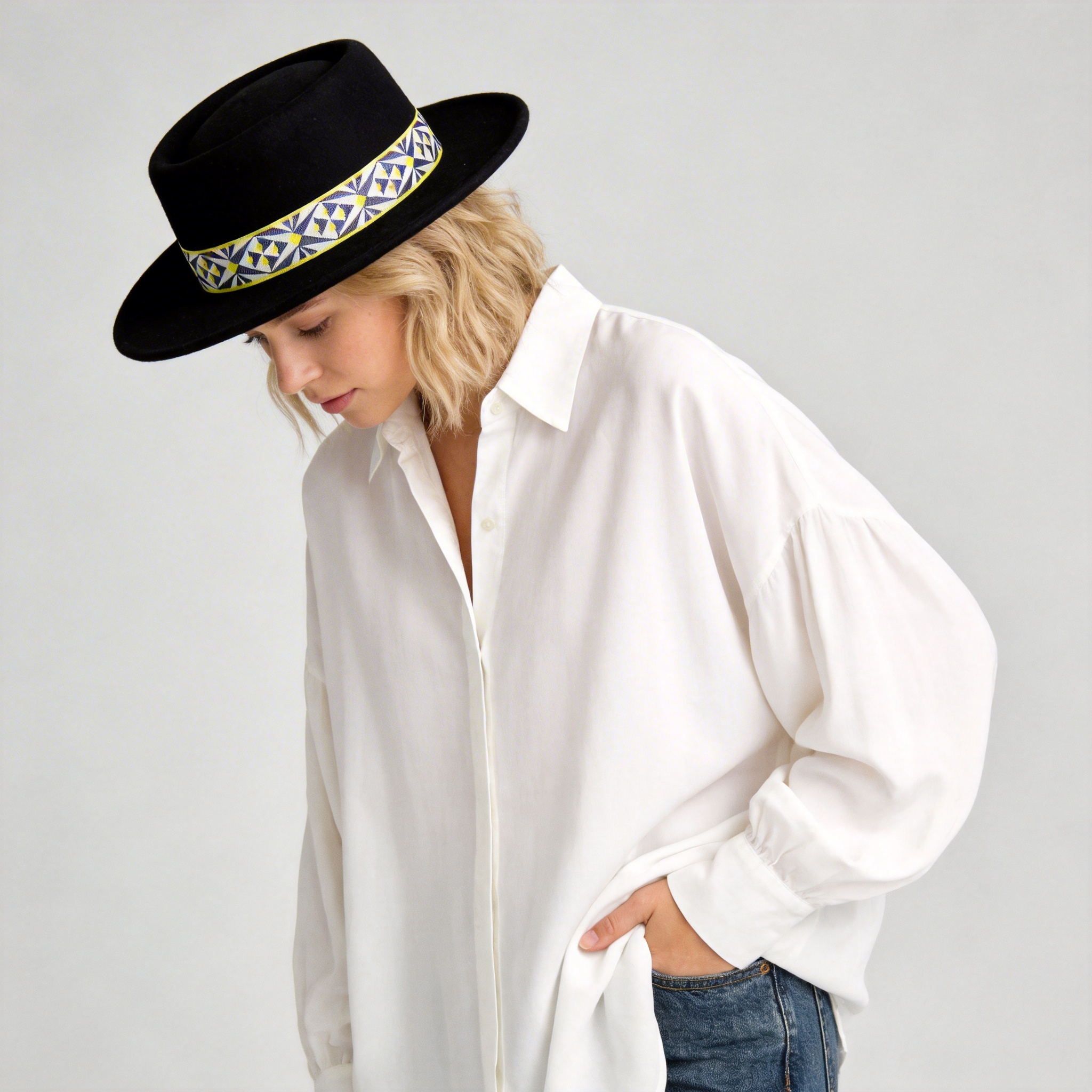 Black Gambler Hat – Printed Fabric Band