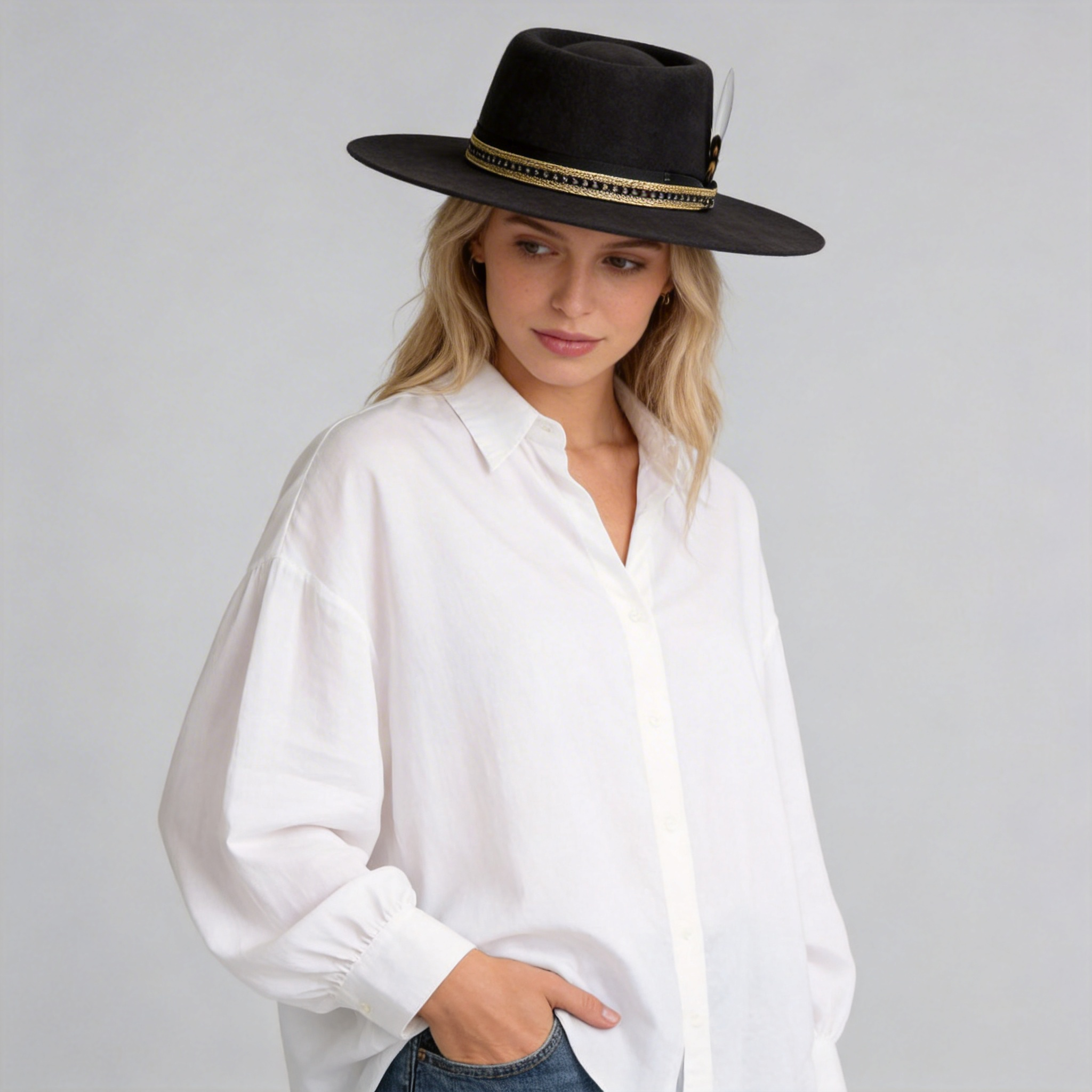 Women Black Felt Gambler Hat