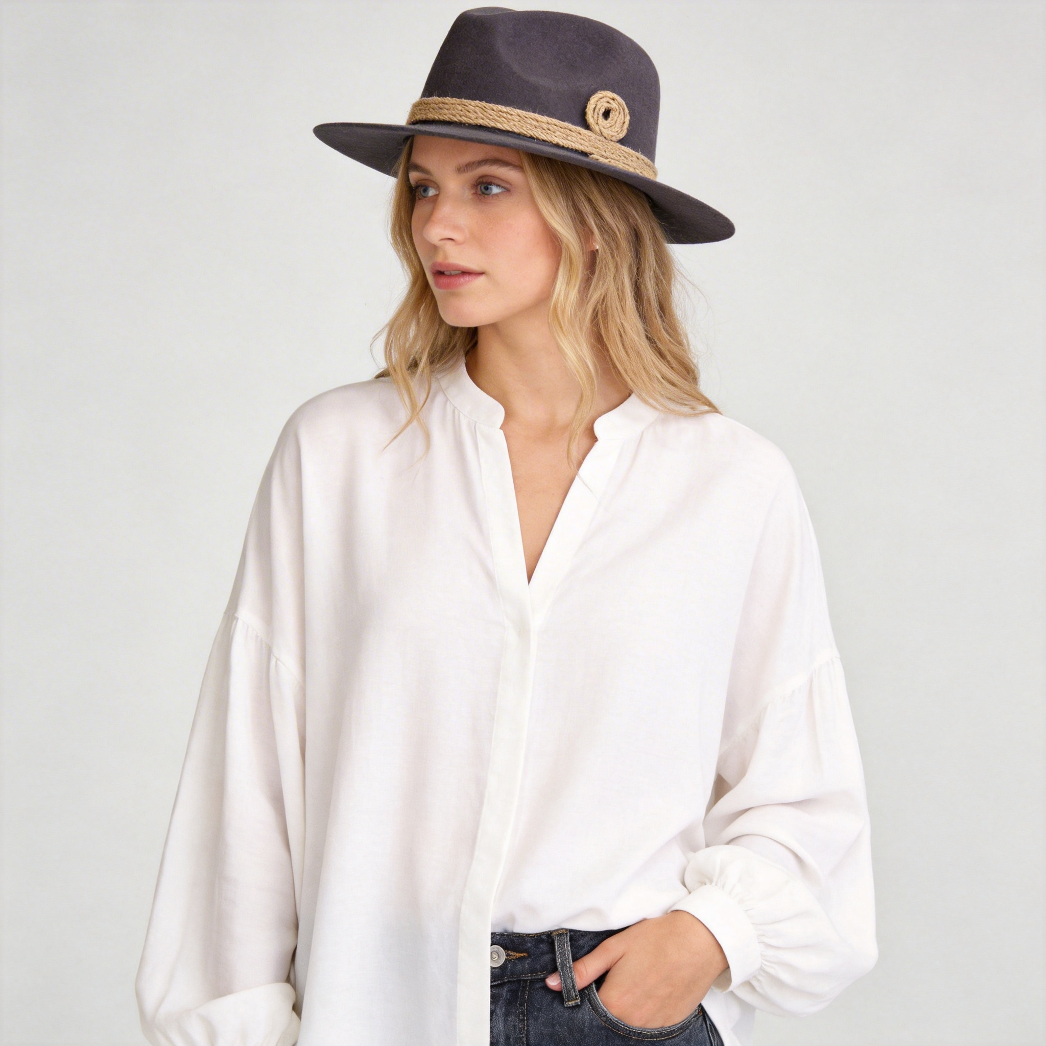 Slate Gray Flat-Brim – Hand-Sculpted Rope Detail