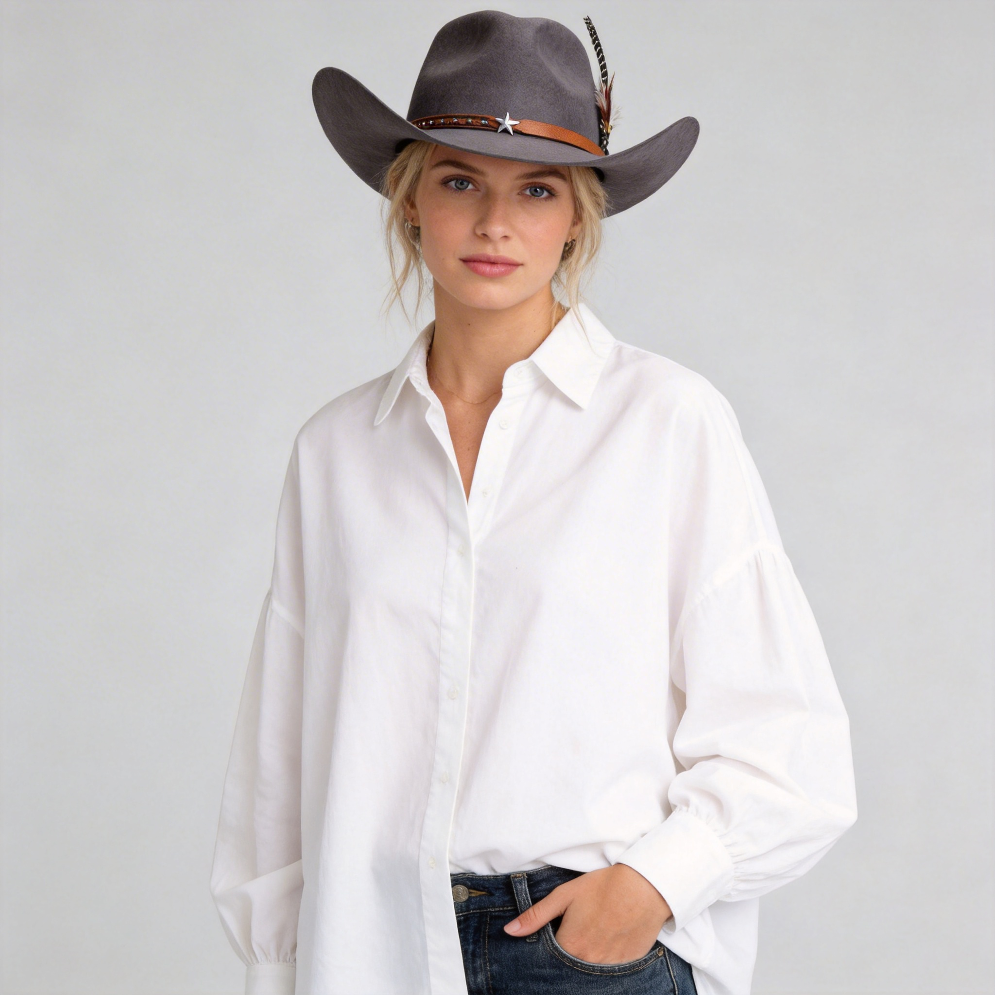 Modern Earthy Gray Hat – Metal Clasp Accent