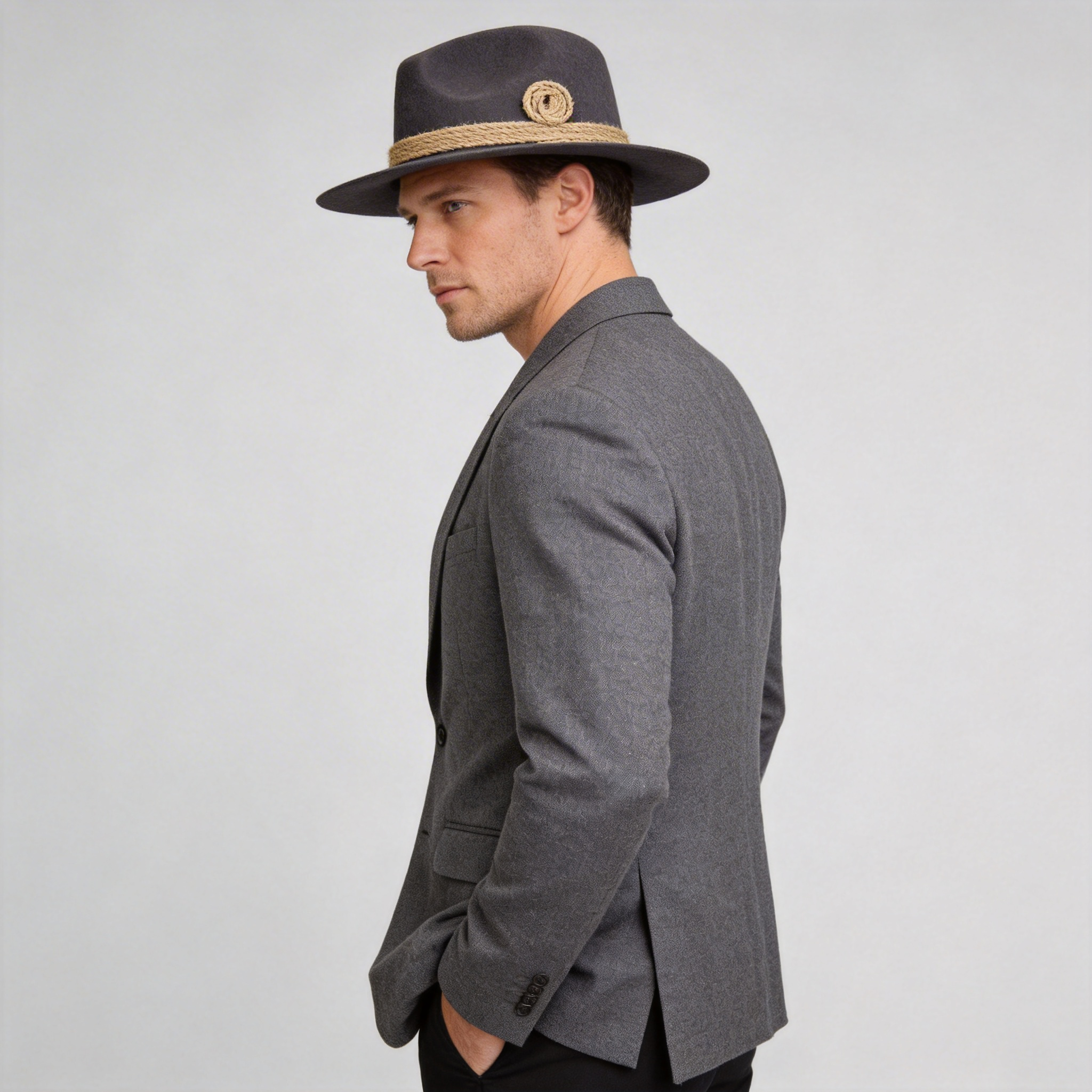 Slate Gray Flat-Brim – Hand-Sculpted Rope Detail