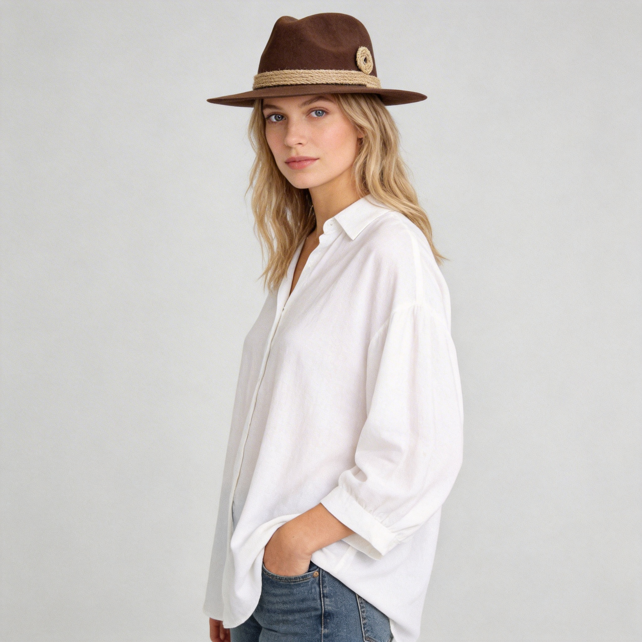 Chestnut Flat-Brim – Hand-Sculpted Rope Detai