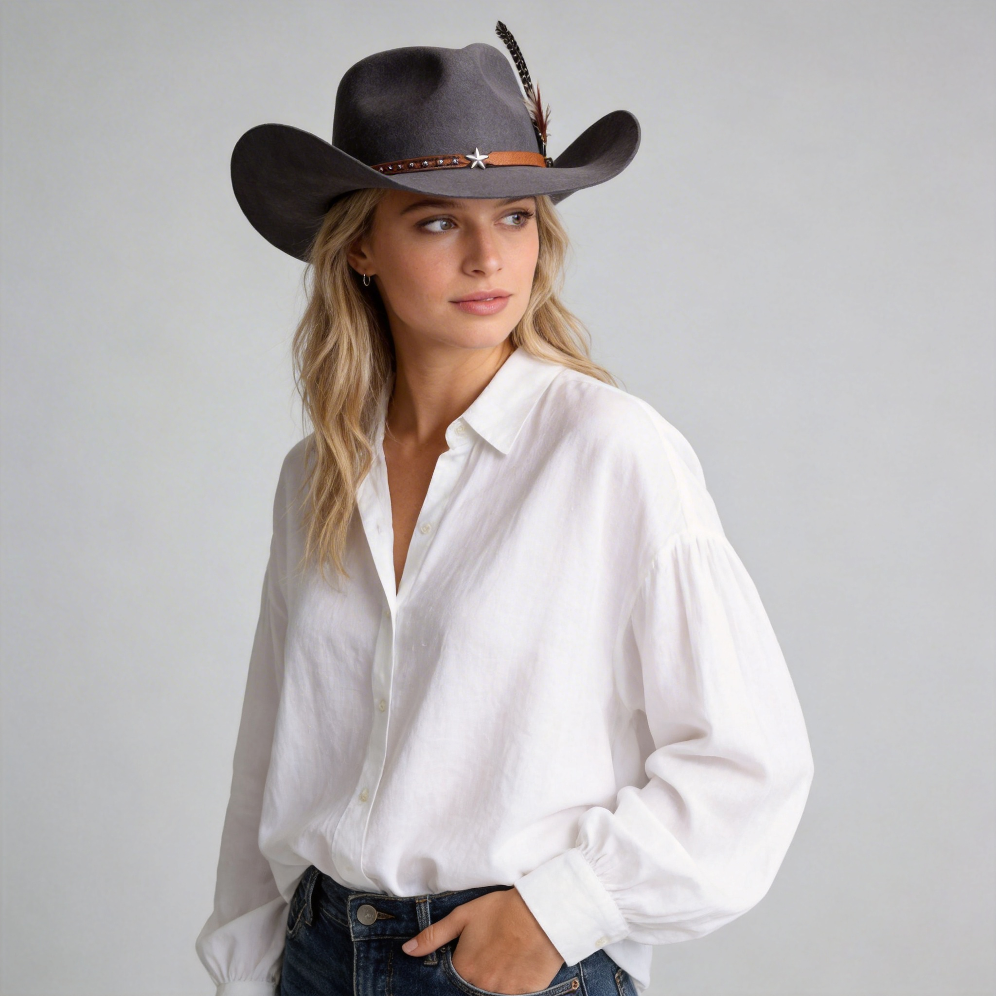 Modern Earthy Gray Hat – Metal Clasp Accent