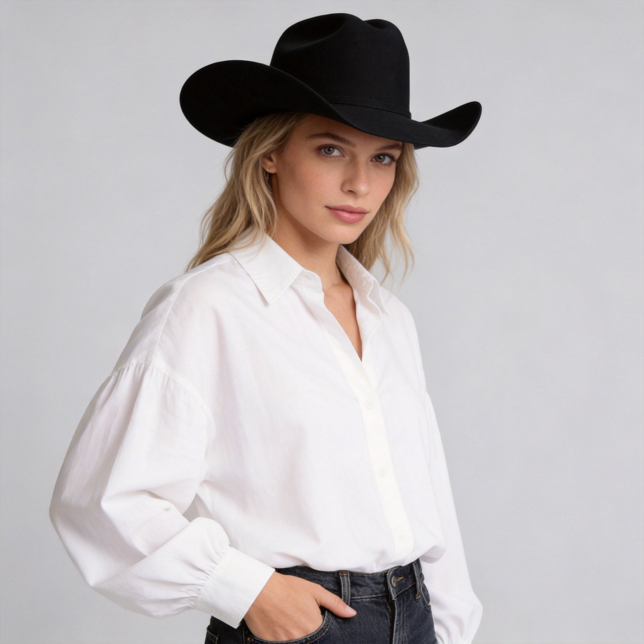 Women Classic Felt Cowboy Hat - Stone