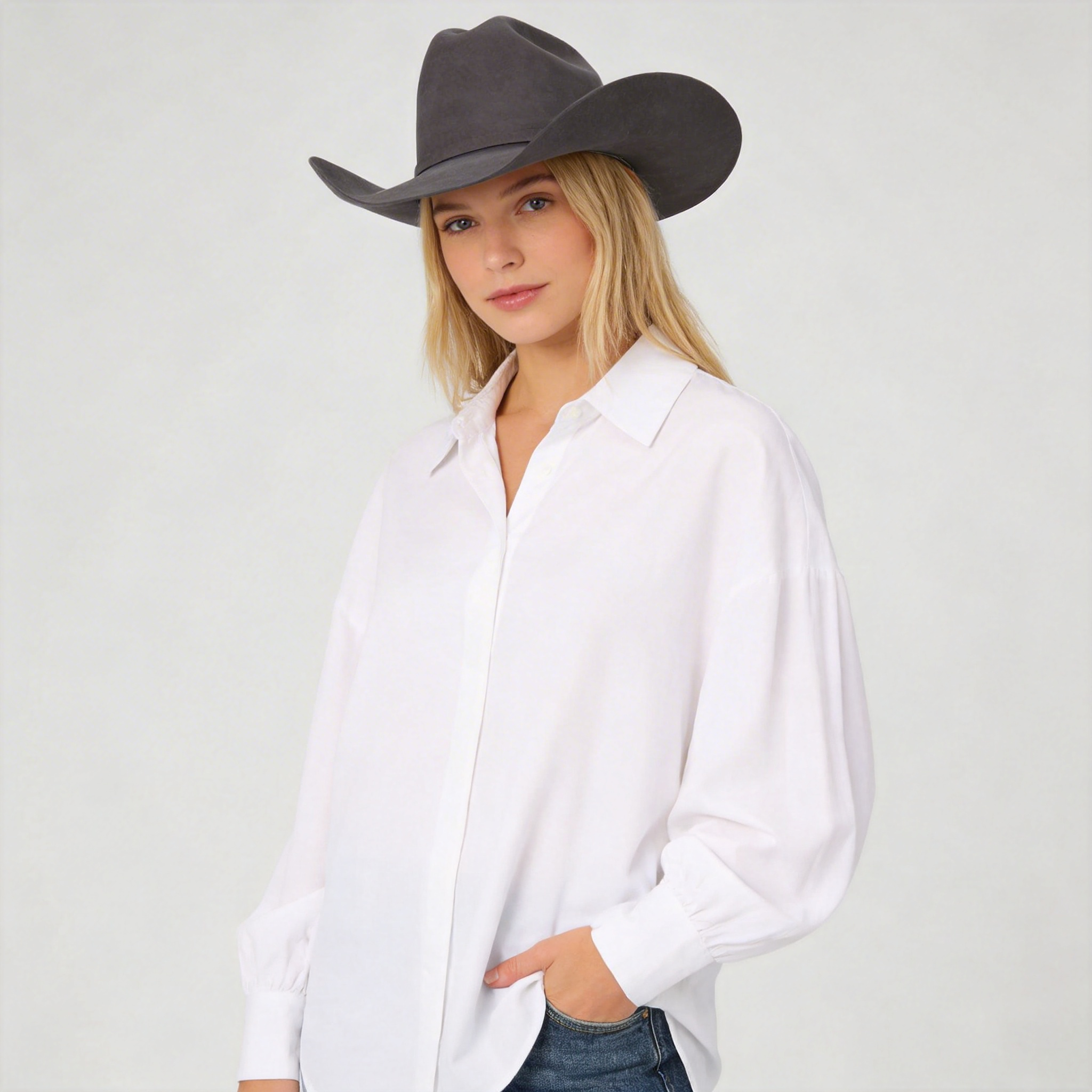 Women Classic Felt Cowboy Hat - Stone