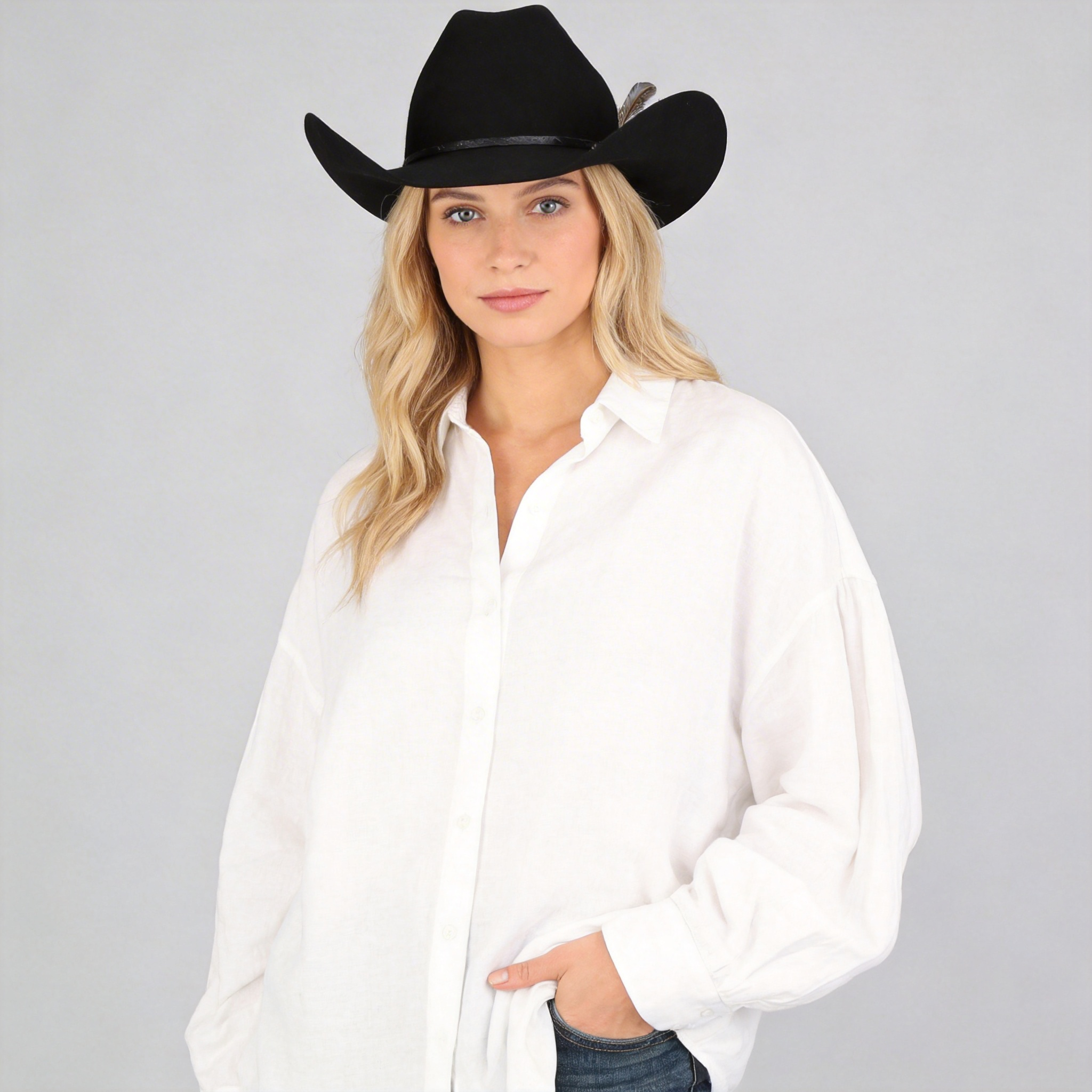Women Black Felt Cowboy Hat
