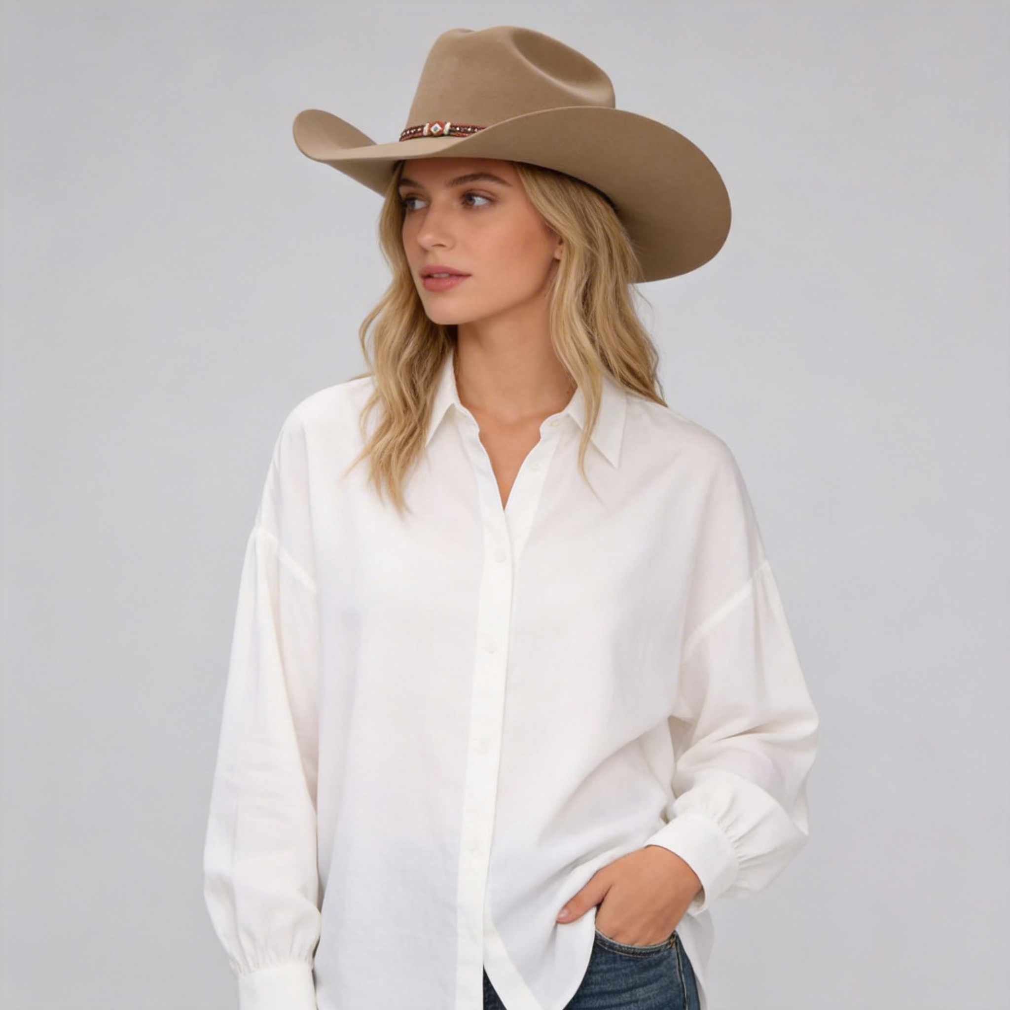 Women Premium Wool Felt Cowboy Hat - Black