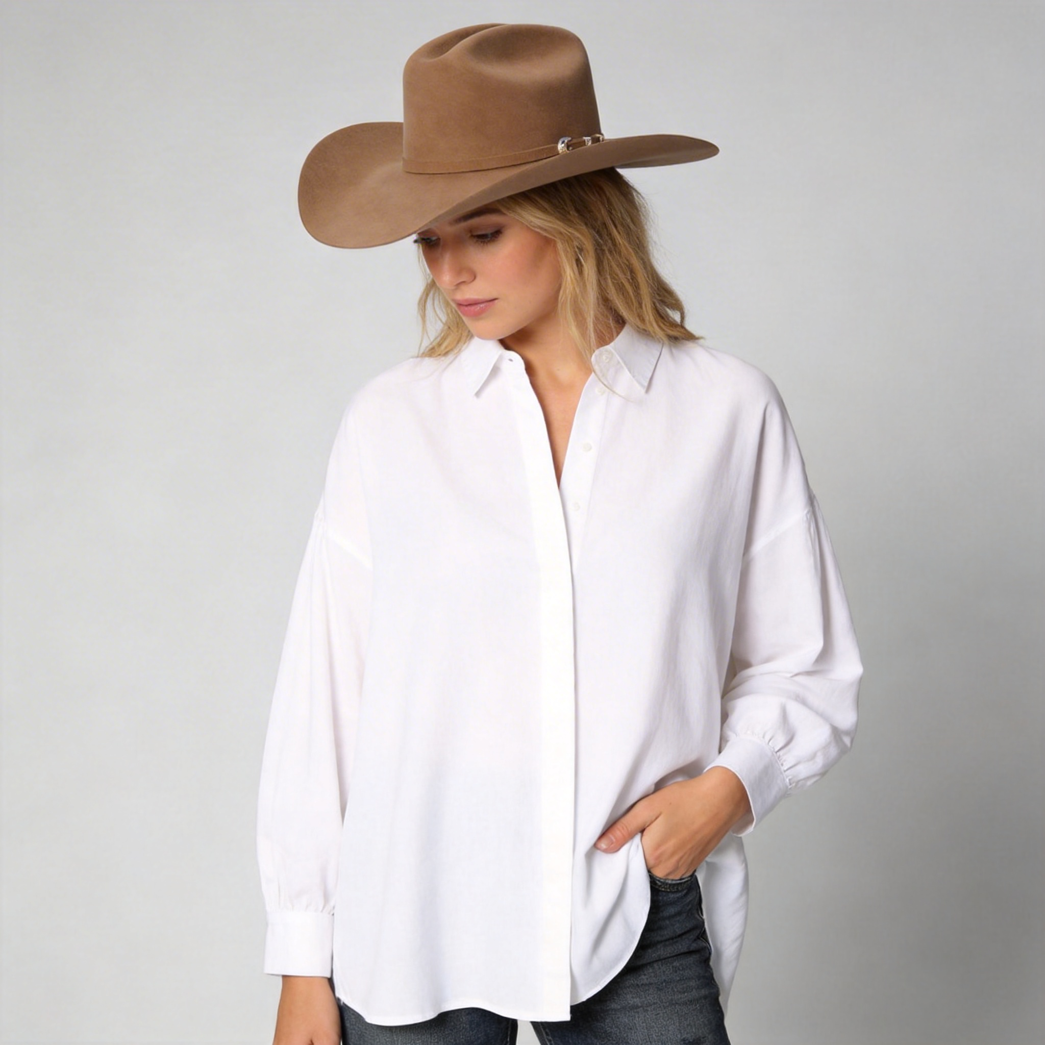 Women Classic Felt Cowboy Hat - Stone
