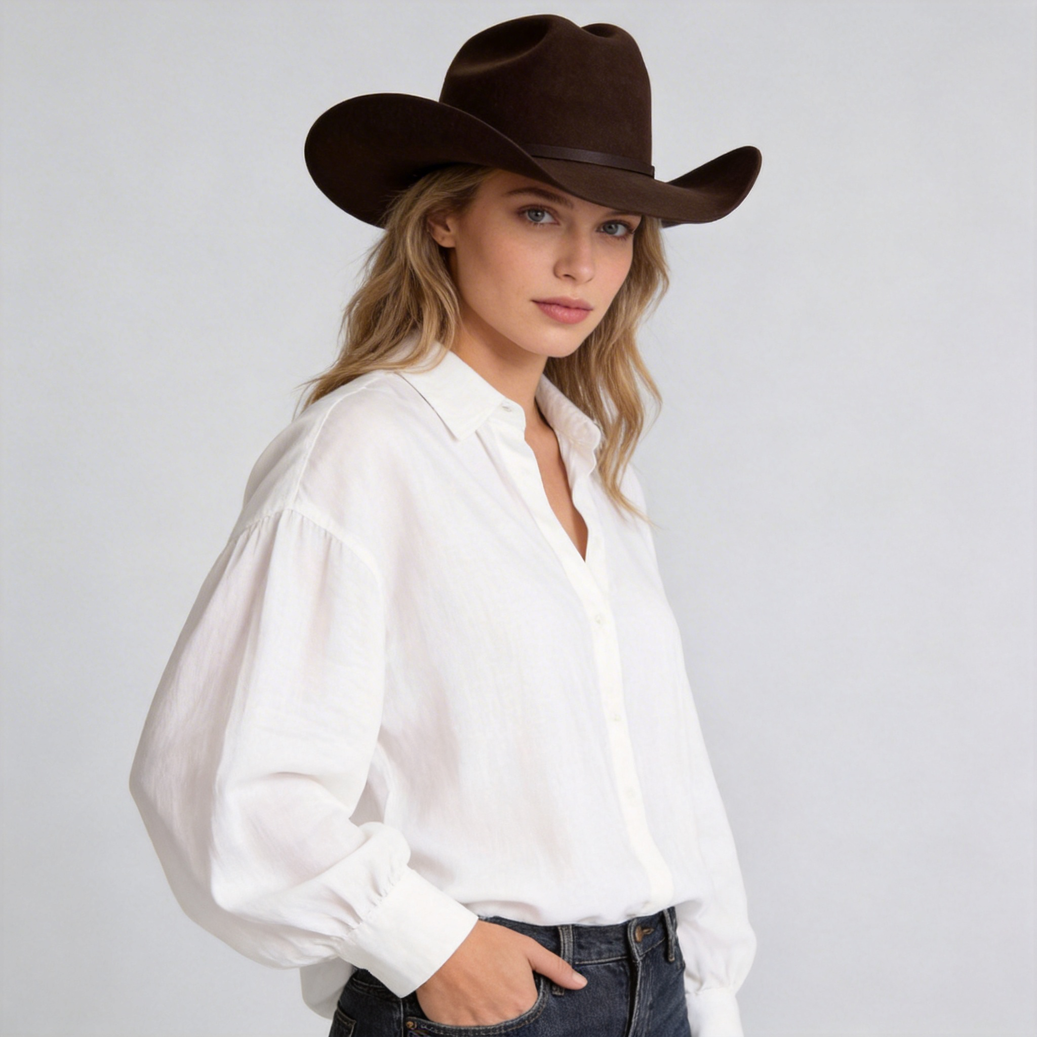 Women Classic Felt Cowboy Hat - Stone