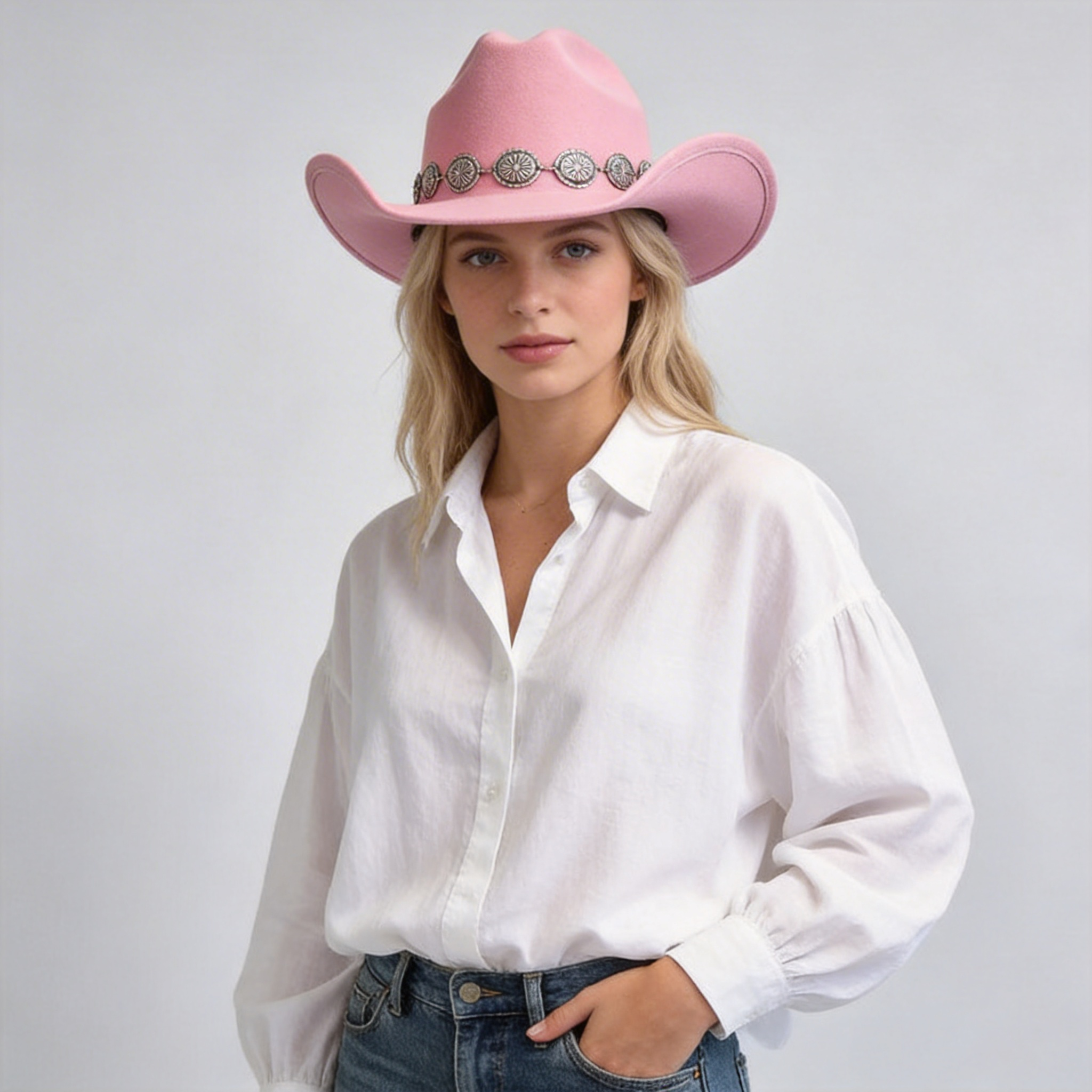 Women Western Metal Sunflower Cowboy Hat