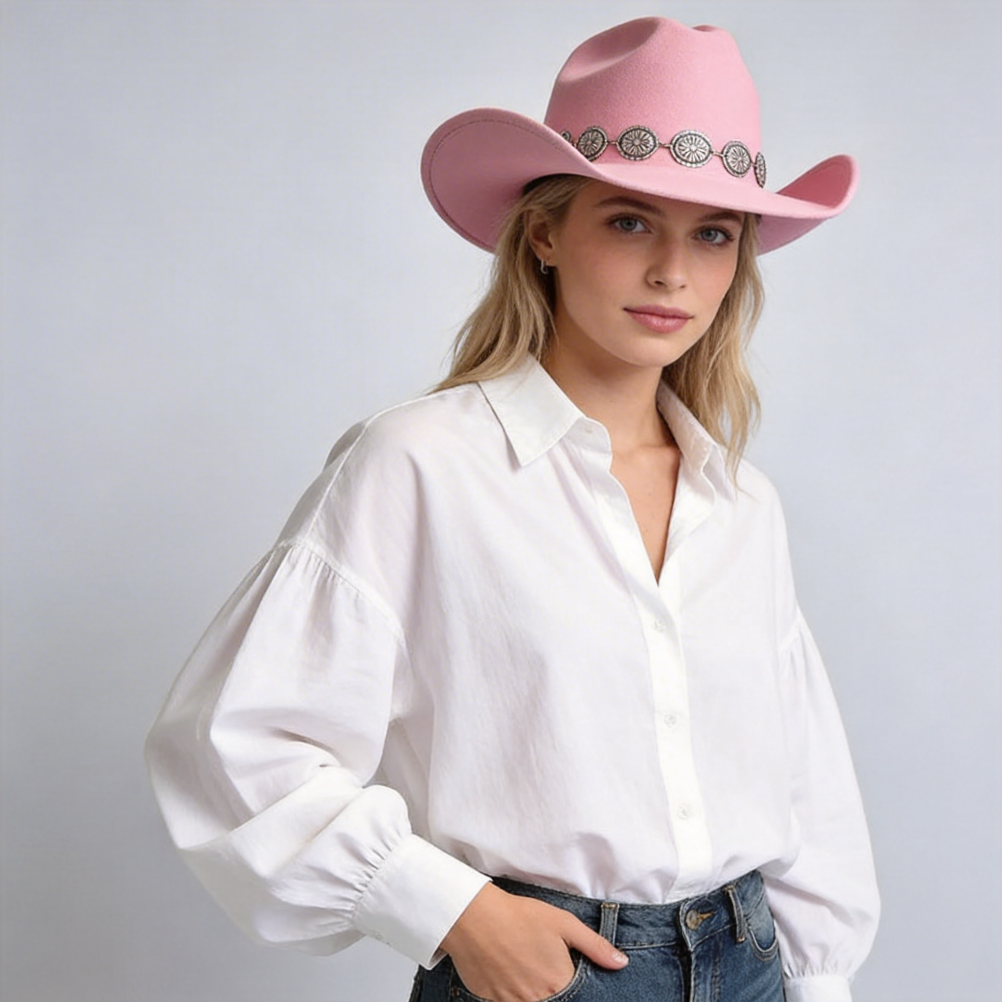 Women Western Metal Sunflower Cowboy Hat