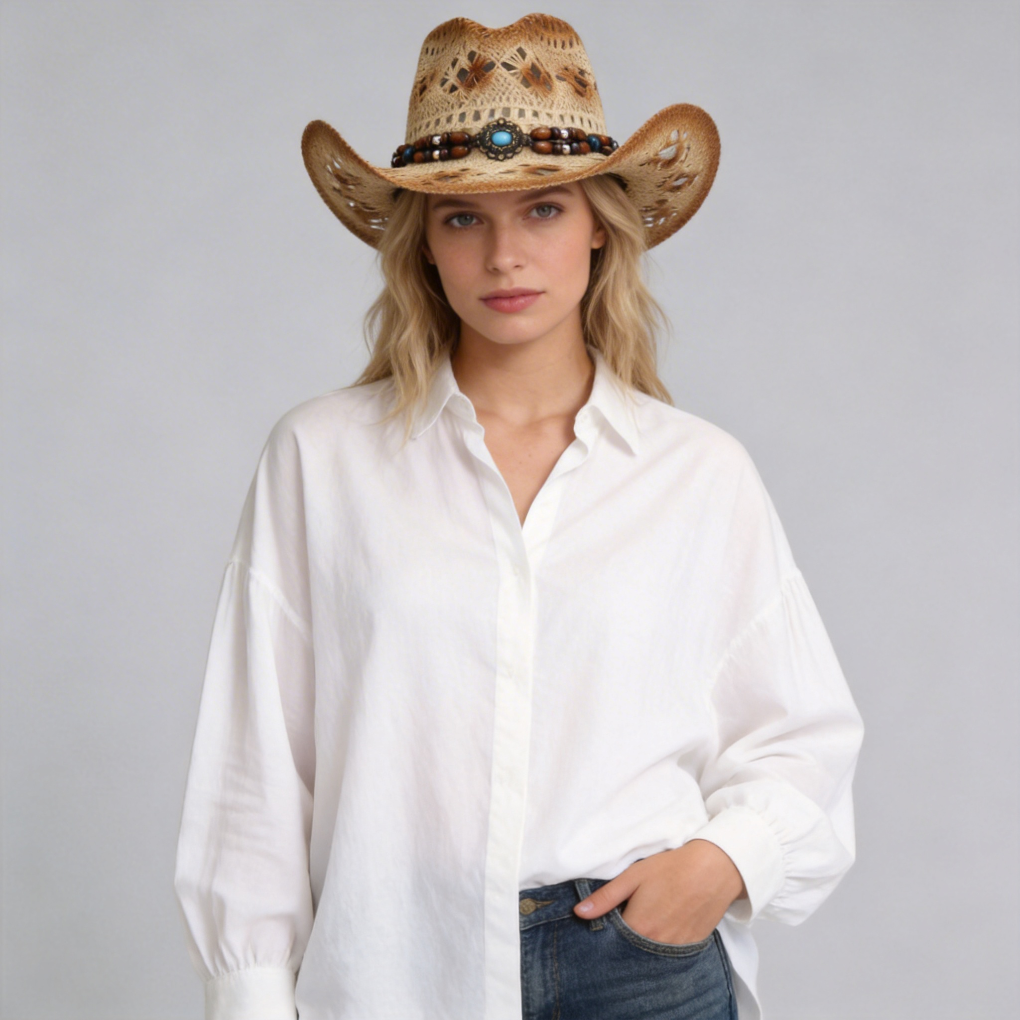 Women Adventure-Ready Straw Cowboy Hat