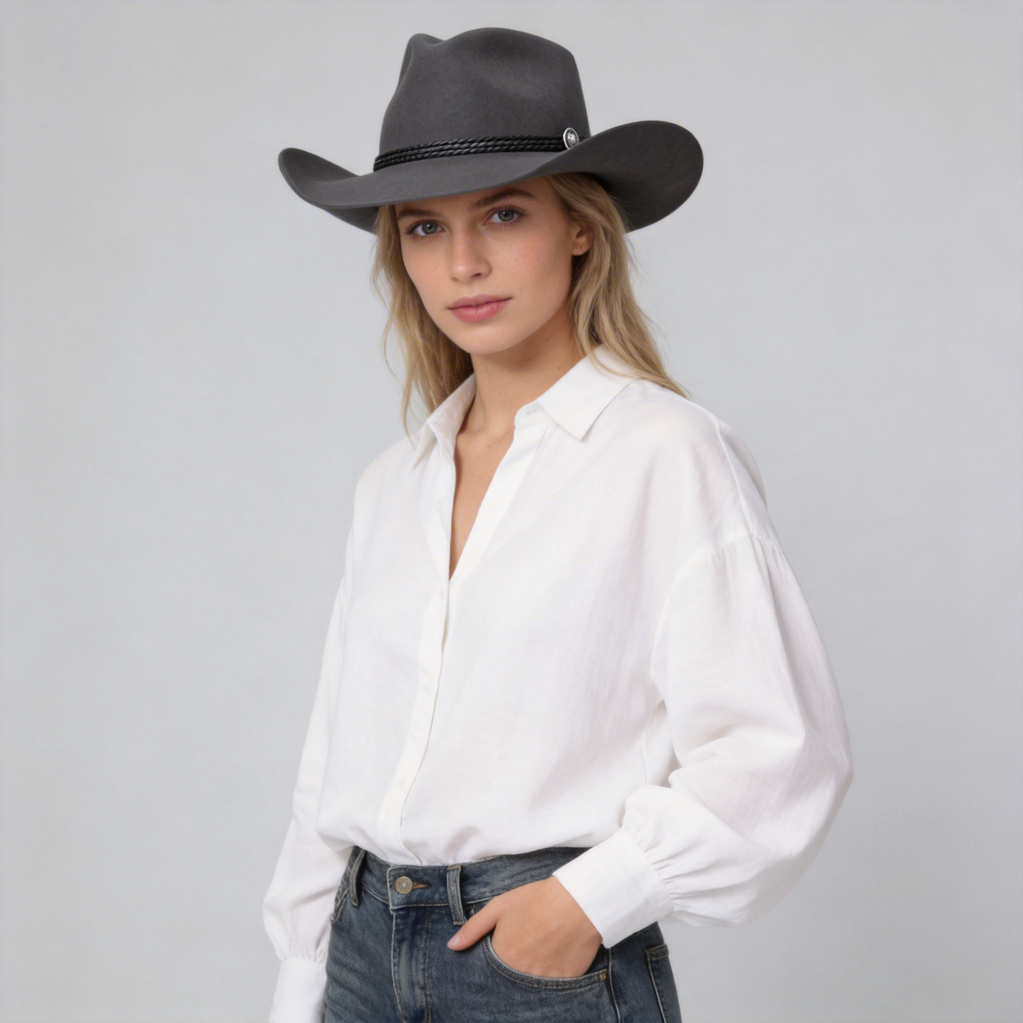 Women Western Hat Western Rustic Style-Gray