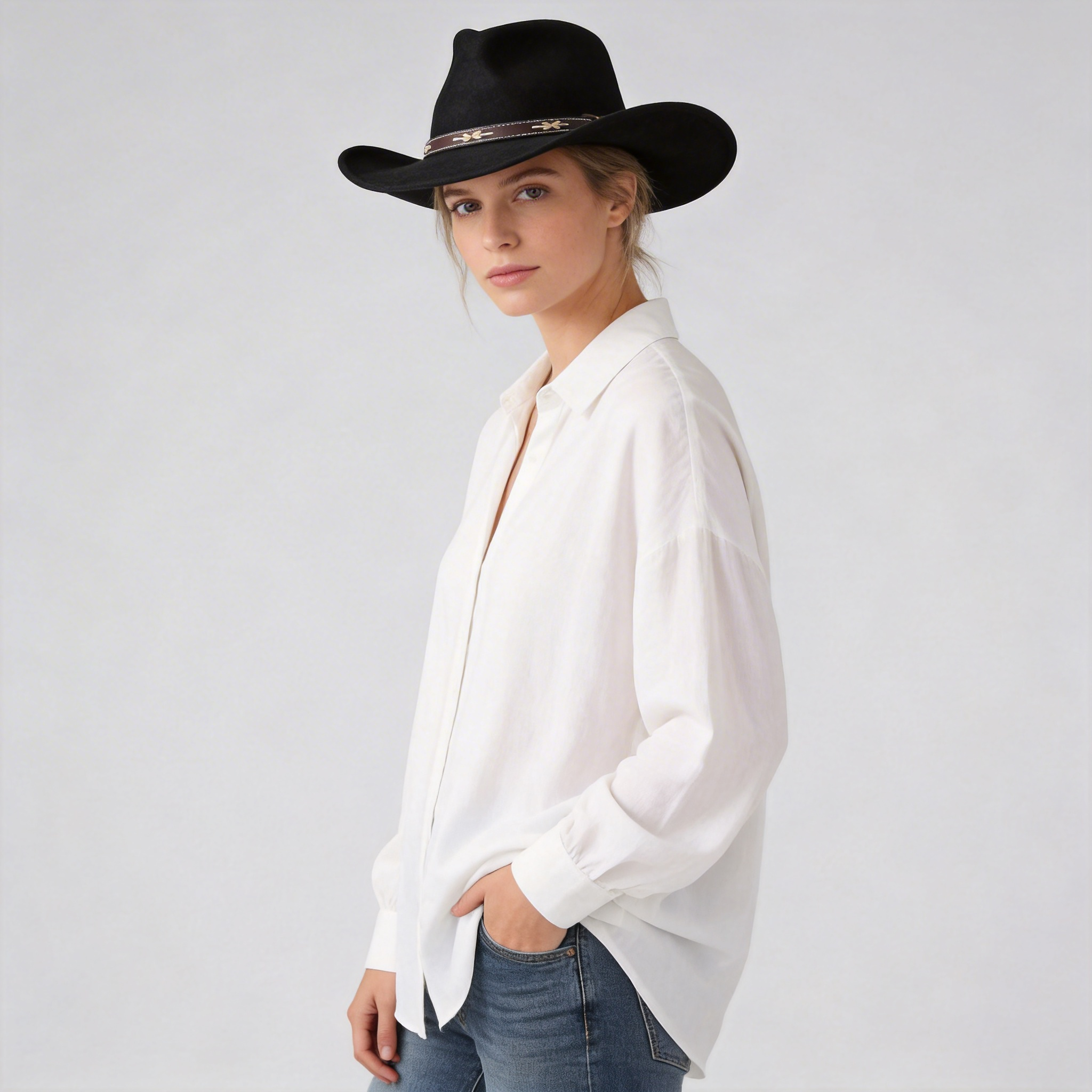 Women Crushable Wool Western Hat