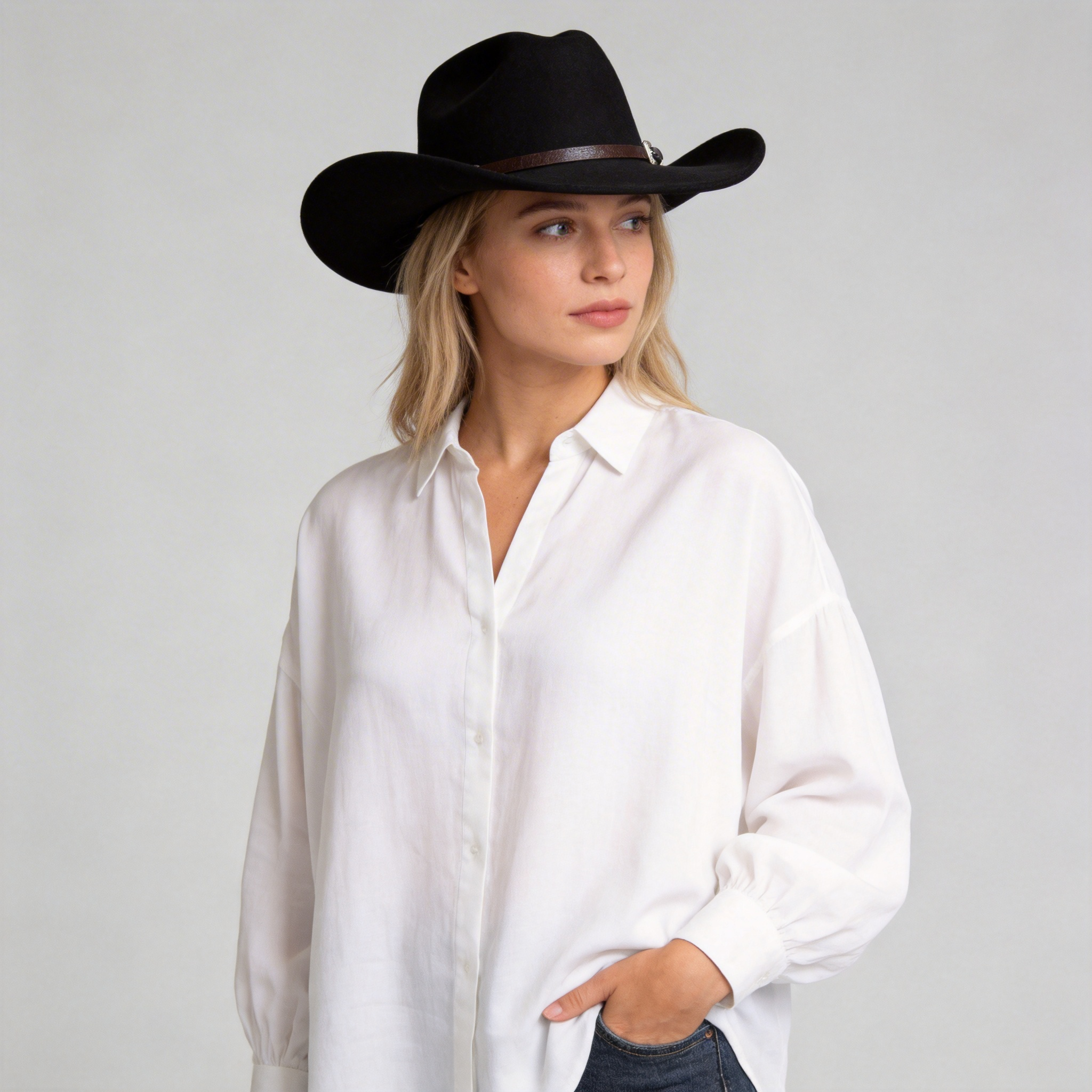 Vintage Men Western Cowboy Hat With Belt