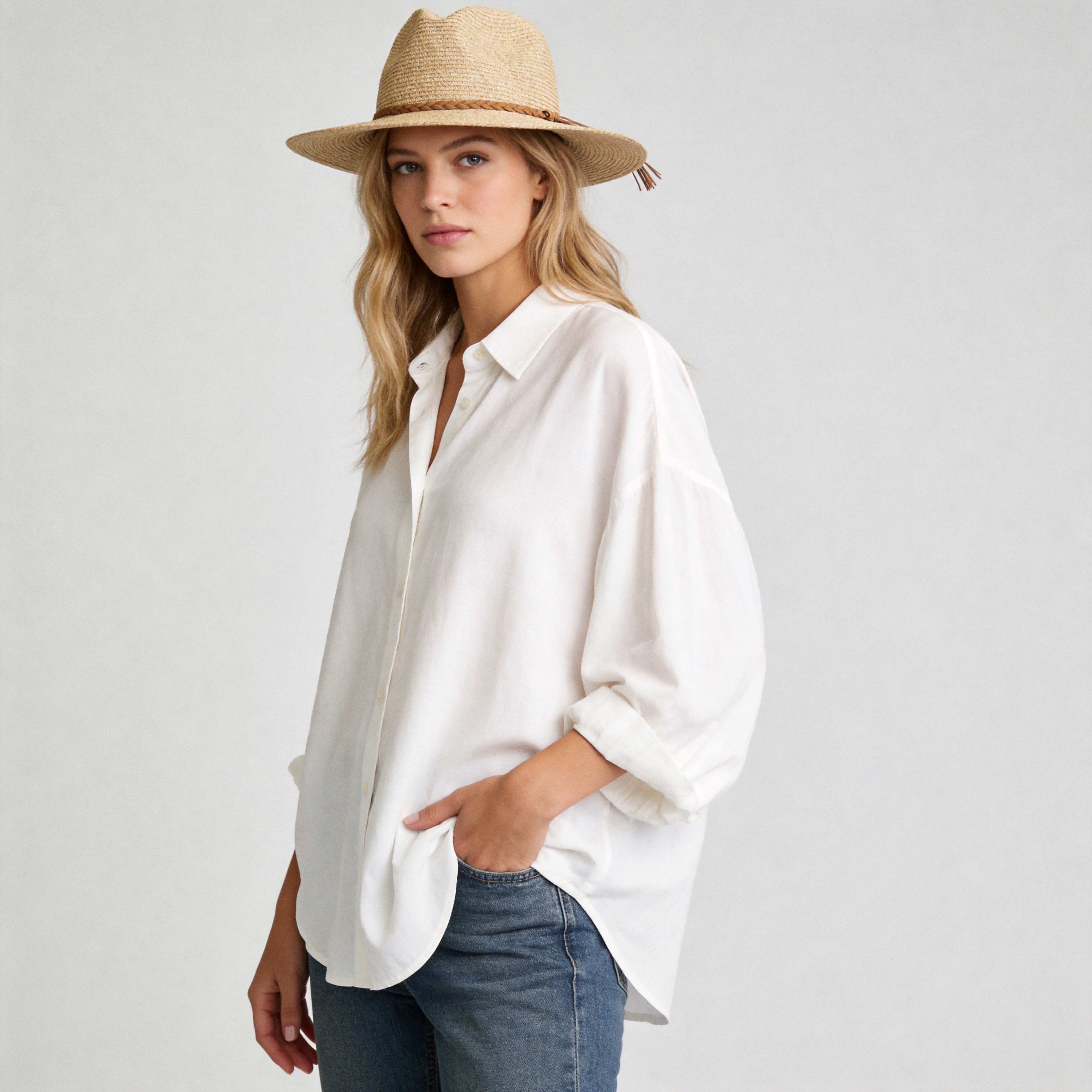 Stylish Straw Sun Hat with Leather Band