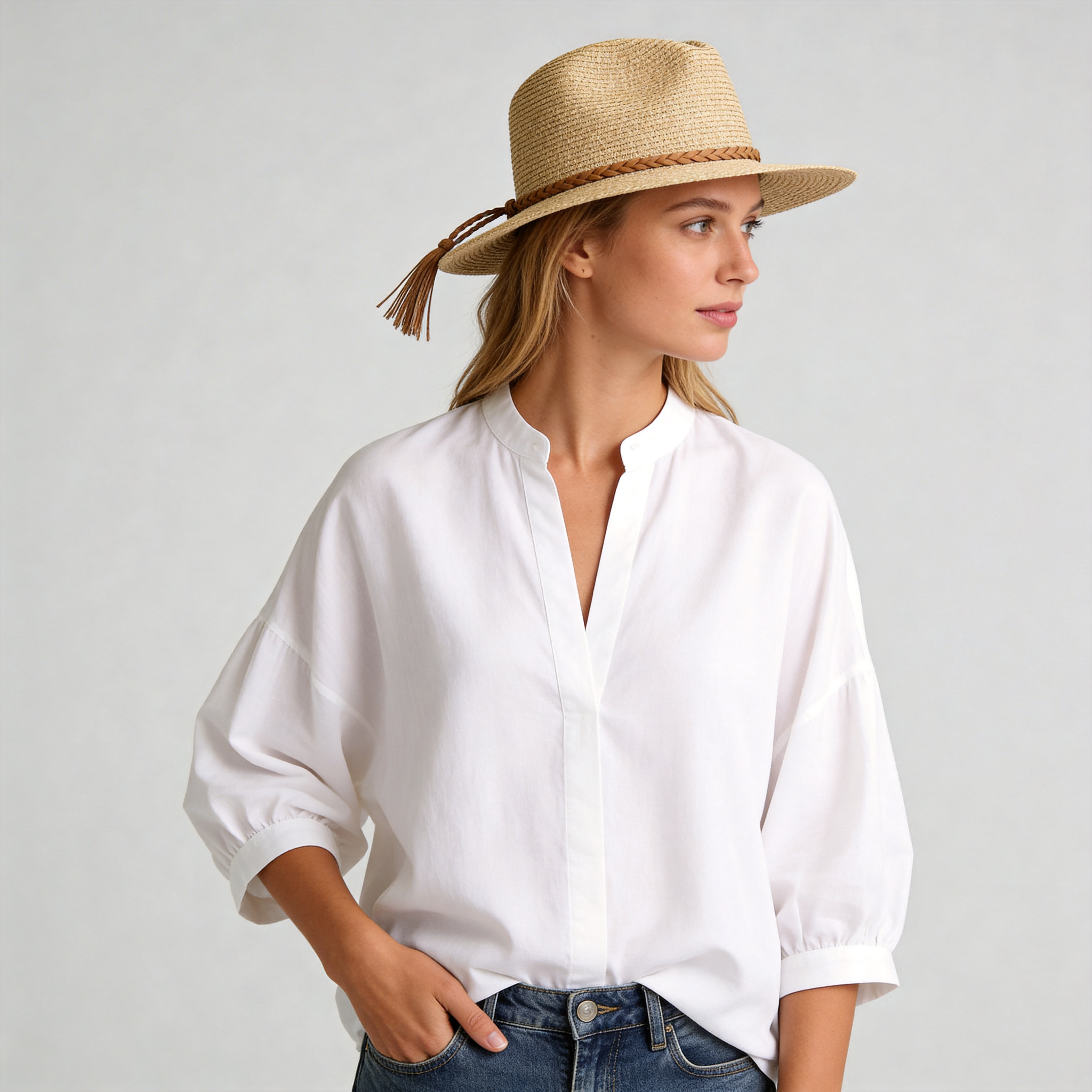 Stylish Straw Sun Hat with Leather Band
