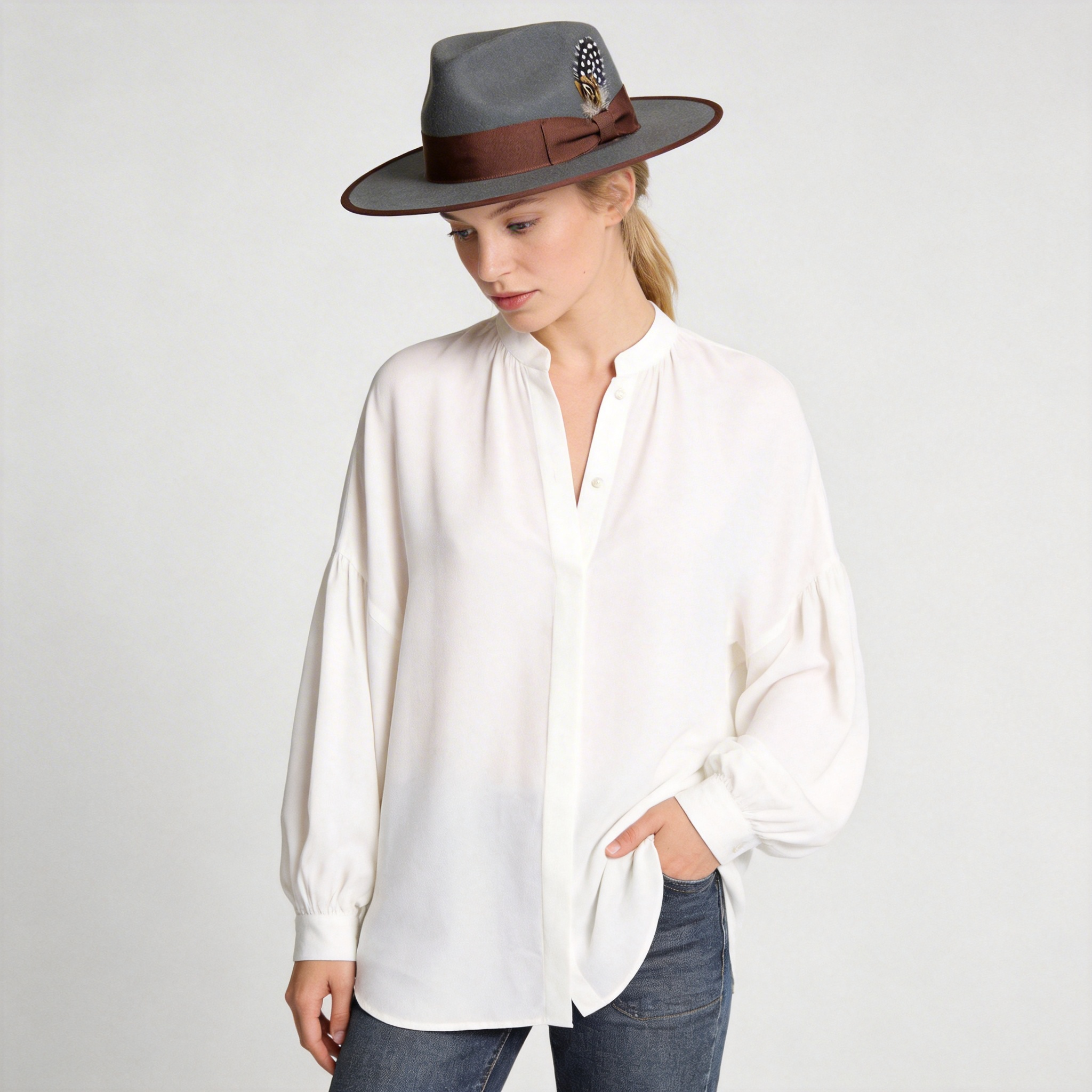 Women Sleek Fedora Hat- Gray