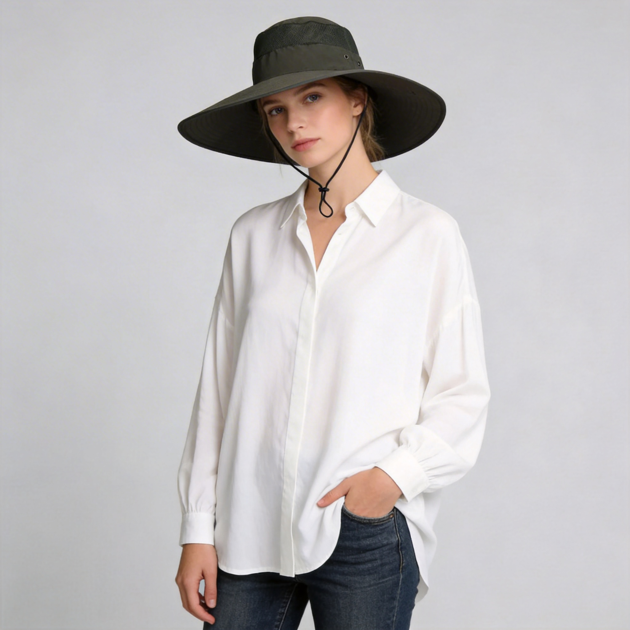 Women Wide Brim Solid Color Waterproof Boonie Hats