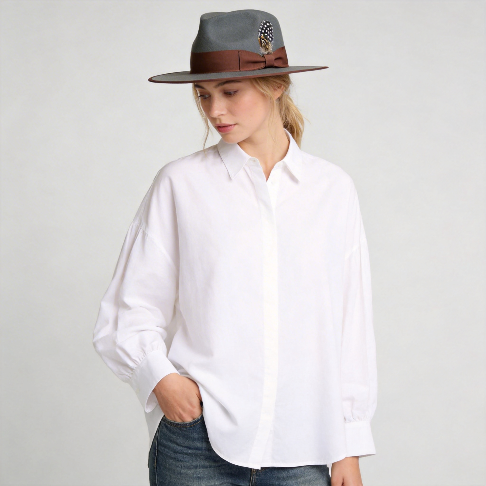 Women Sleek Fedora Hat- Gray