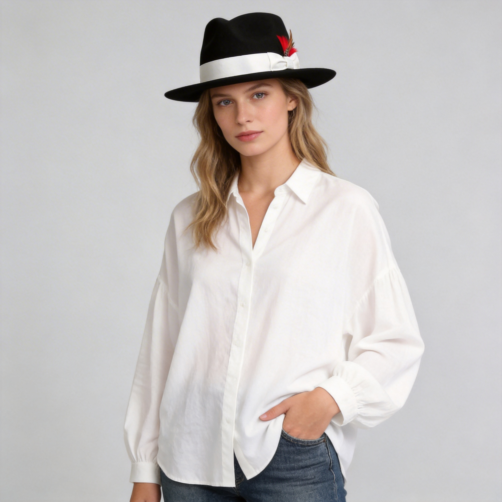 Vintage Crushable Wool Fedora Hat-Black/White