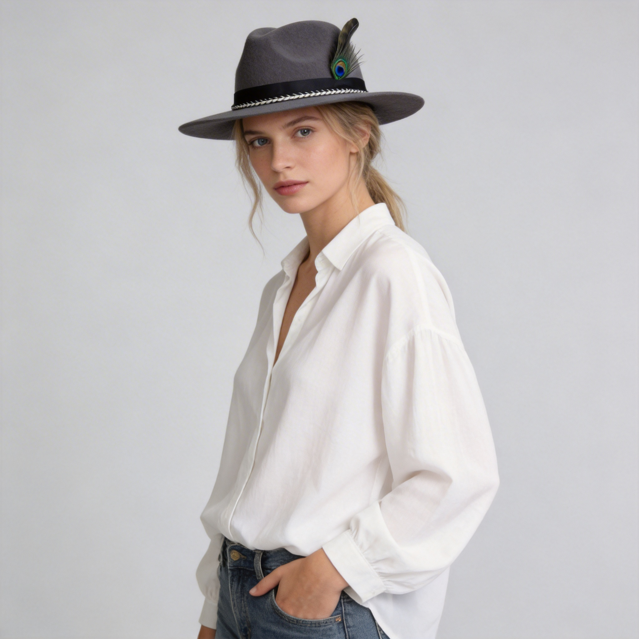 Women Custom Woven Band Hat – Deep Gray