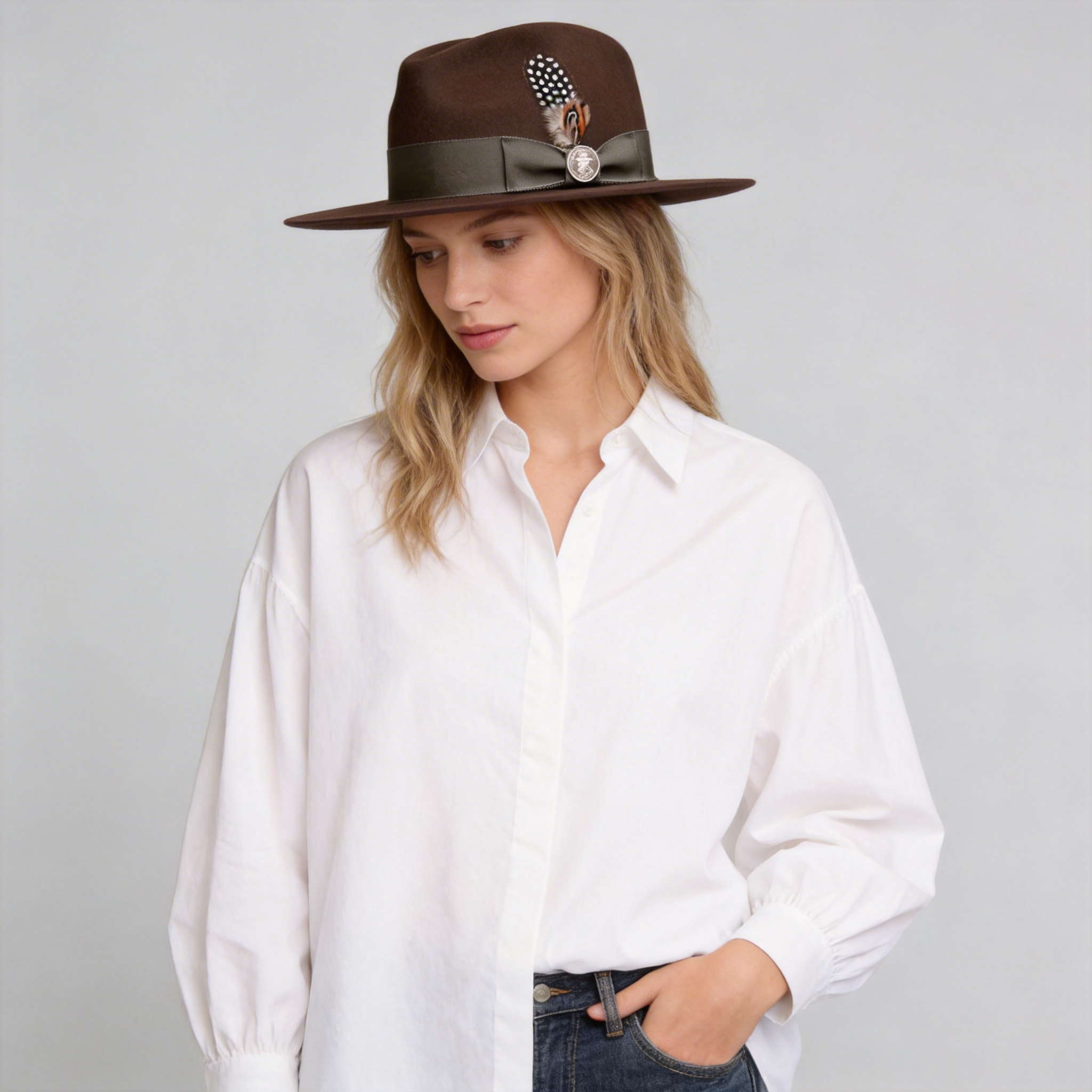 Women Felt Fedora Hat–Brown