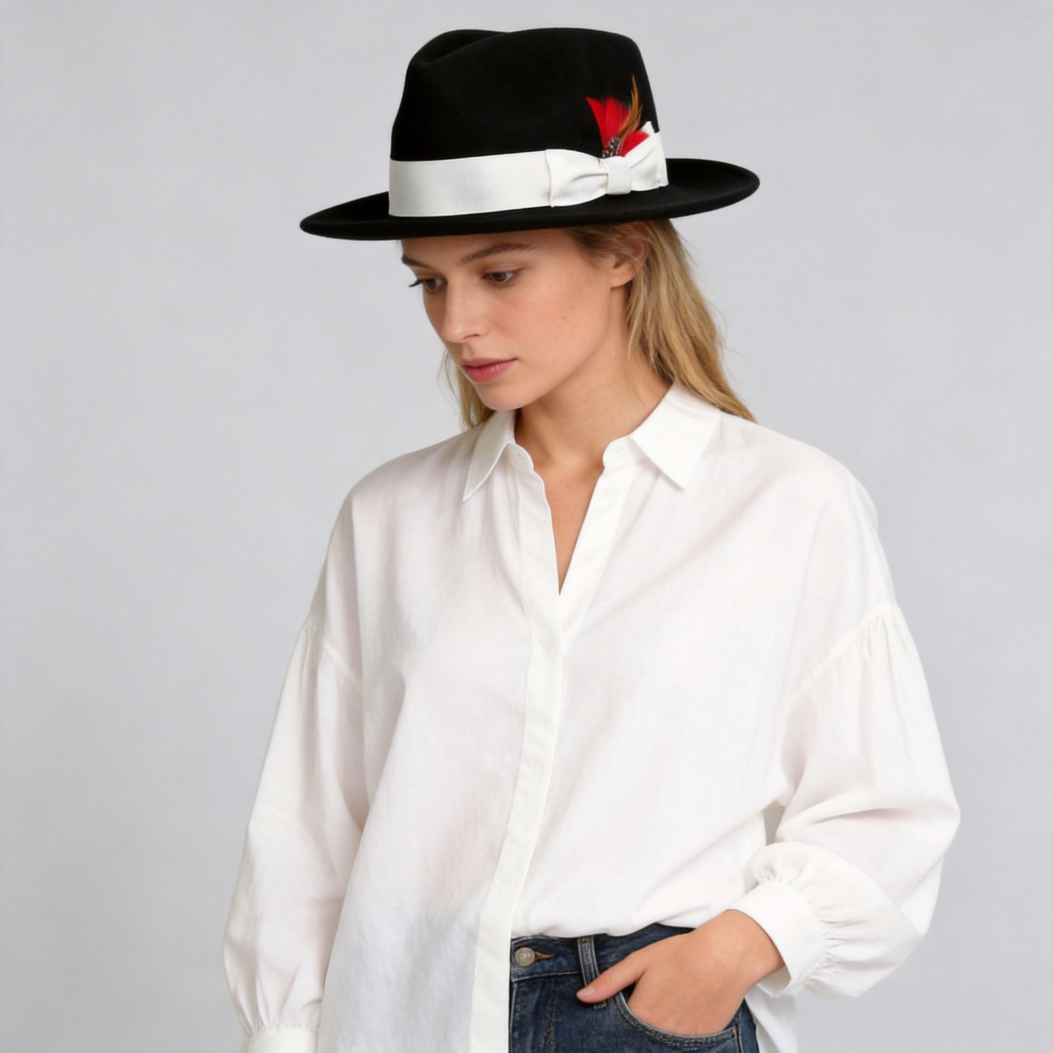 Vintage Crushable Wool Fedora Hat-Black/White