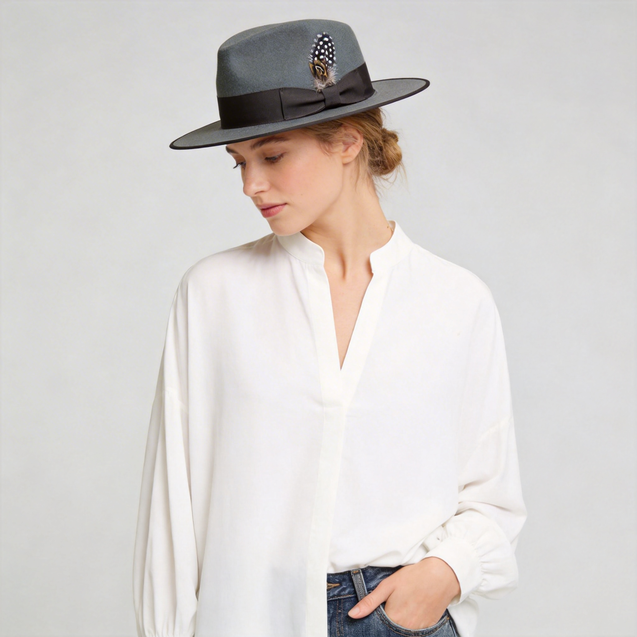 Classic Men's Felt Black Fedora Hat - Gray