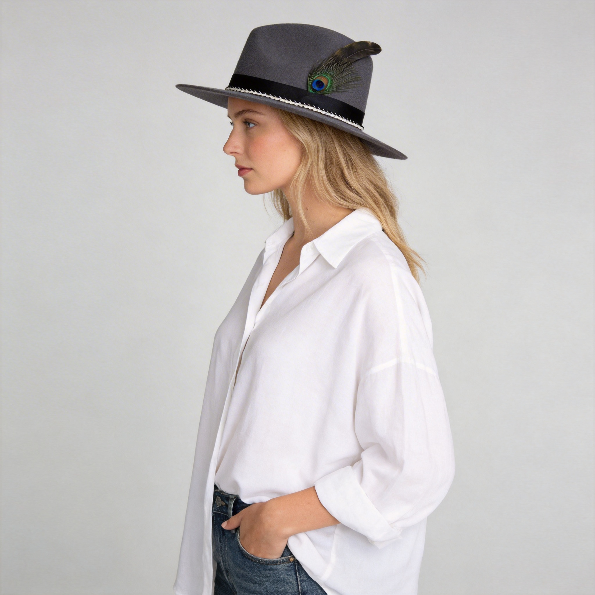 Women Custom Woven Band Hat – Deep Gray