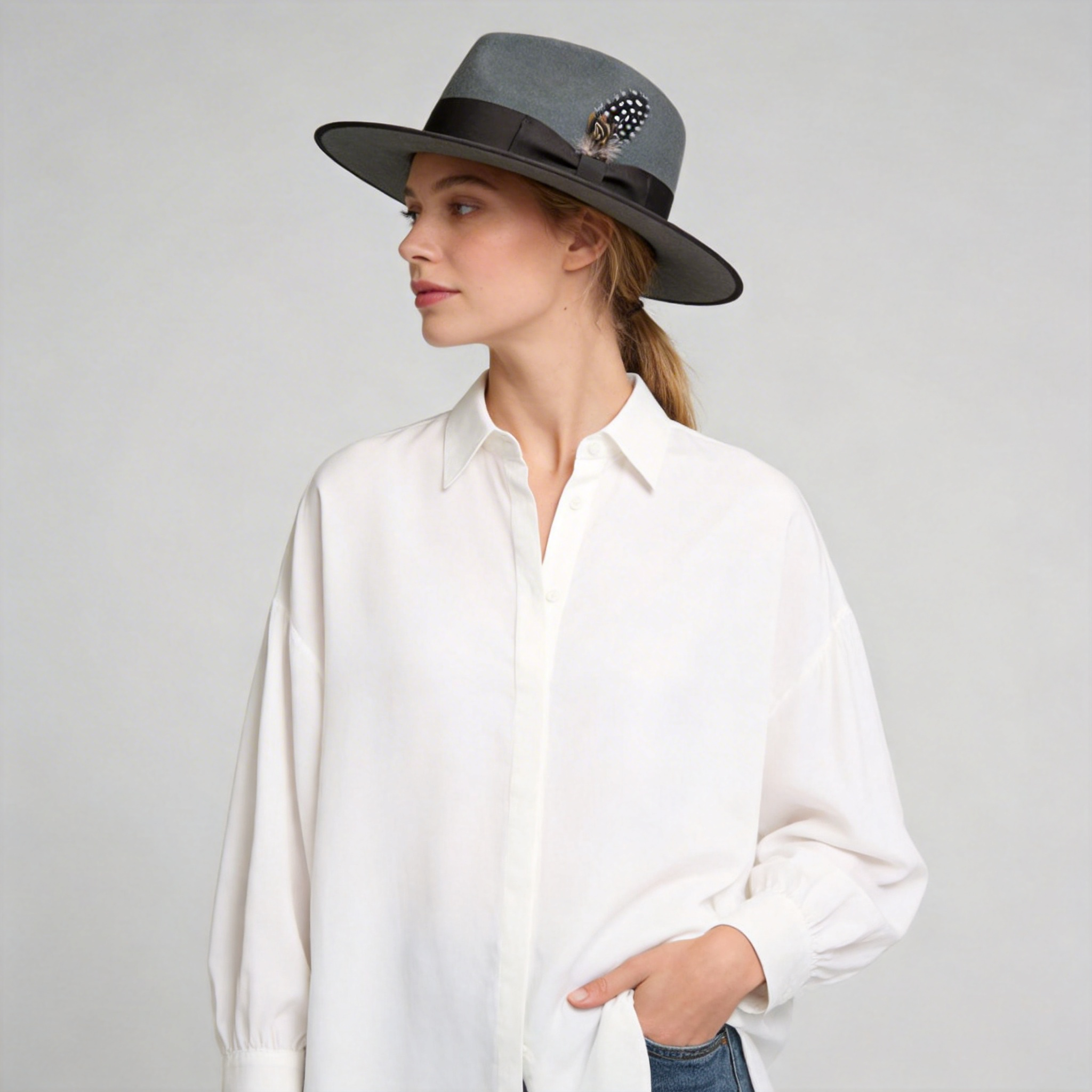 Classic Men's Felt Black Fedora Hat - Gray