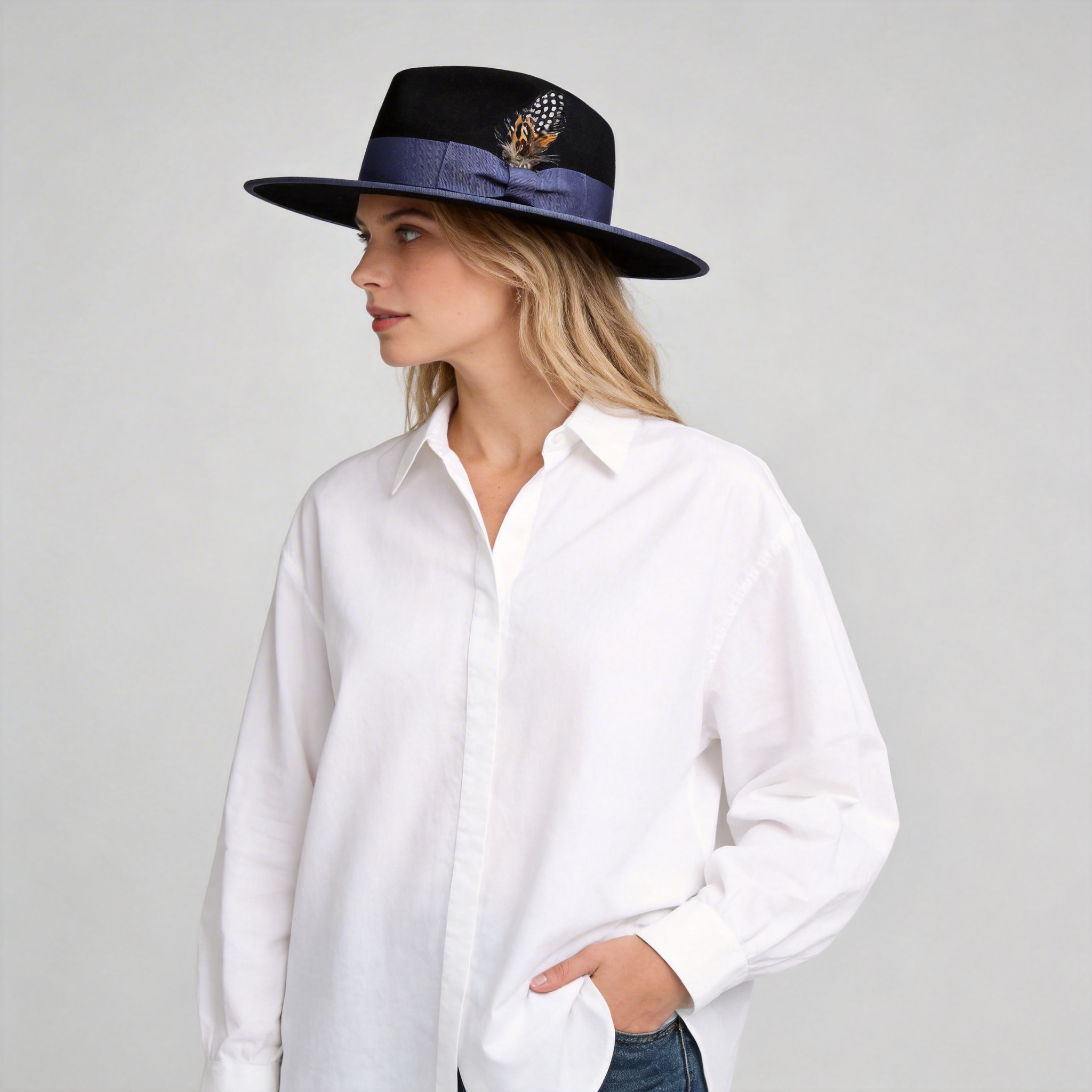 Classic Women's Felt Black Fedora Hat - Black