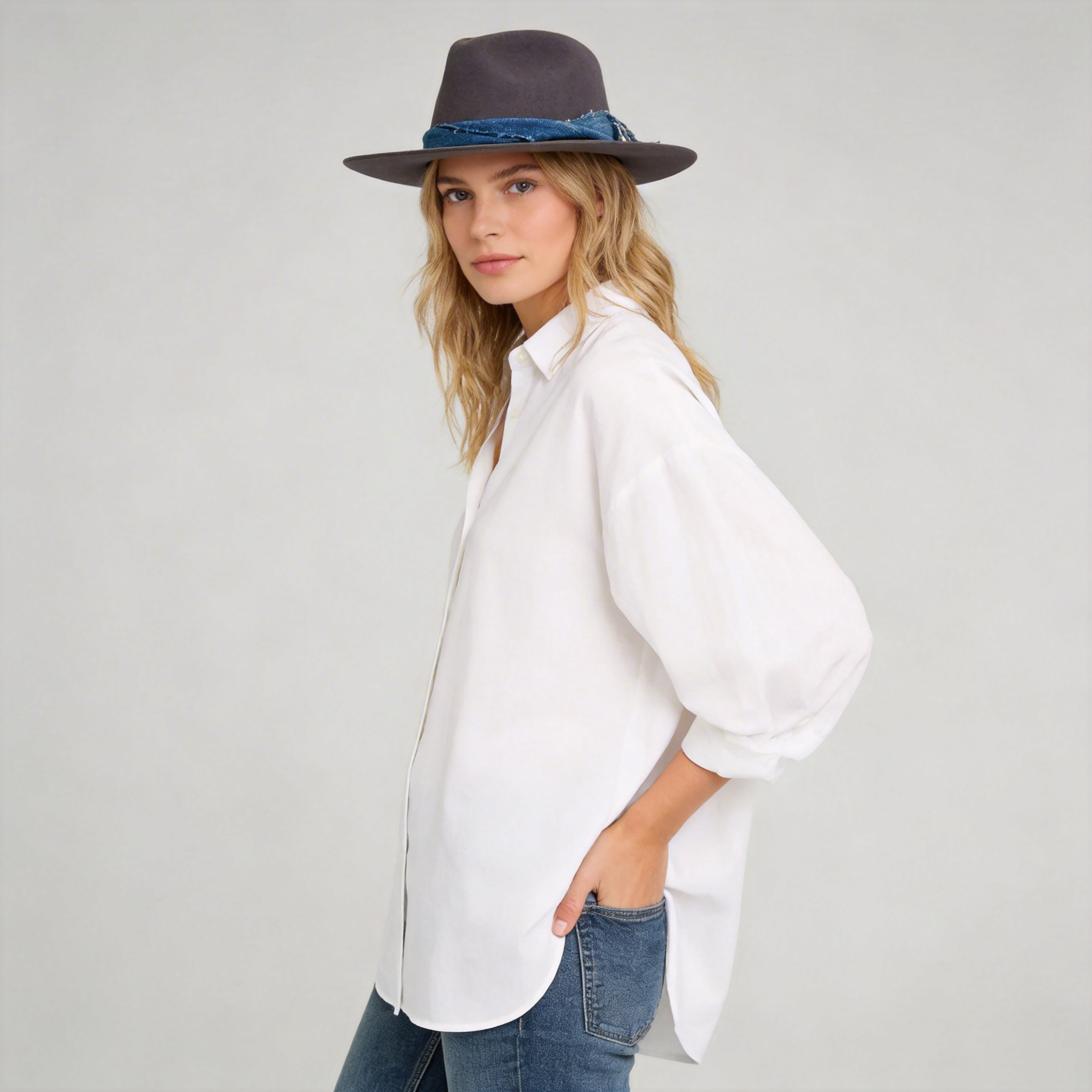 Women Whimsical Whispers Felt Fedora Hat in Grey