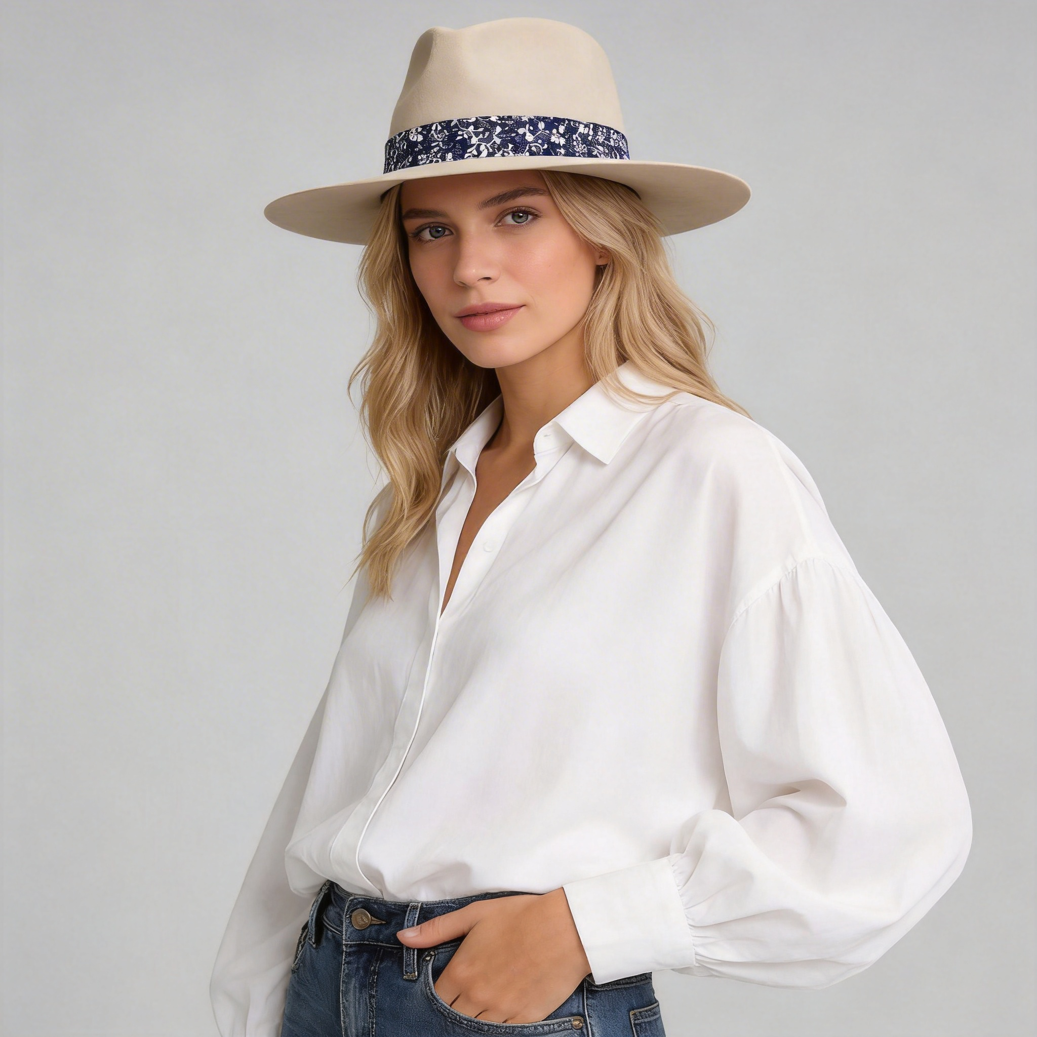 Women Custom Floral Band Hat – Ivory White