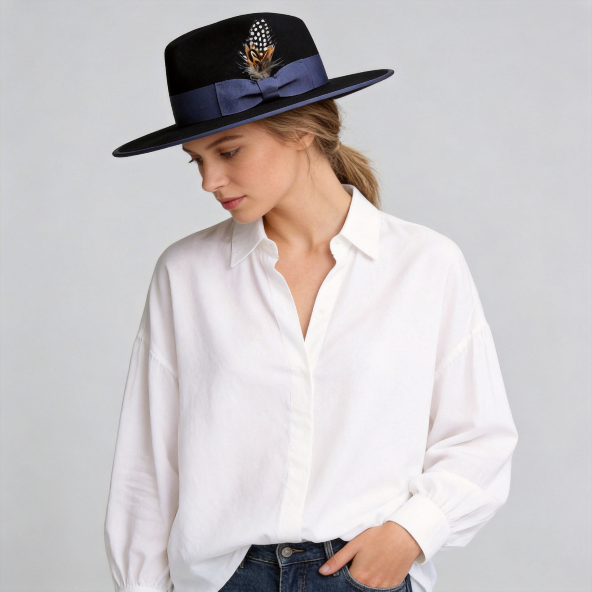 Classic Women's Felt Black Fedora Hat - Black