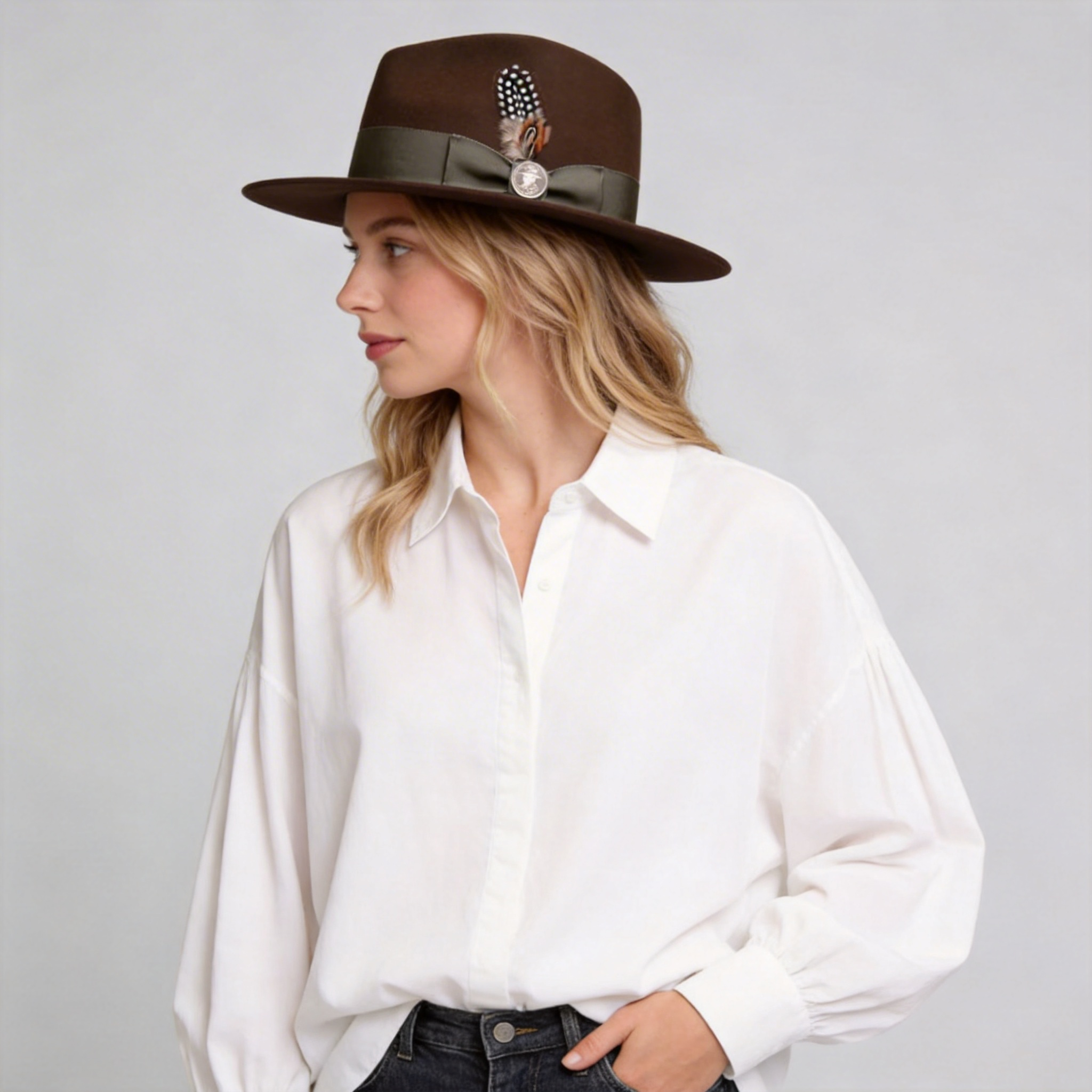Women Felt Fedora Hat–Brown