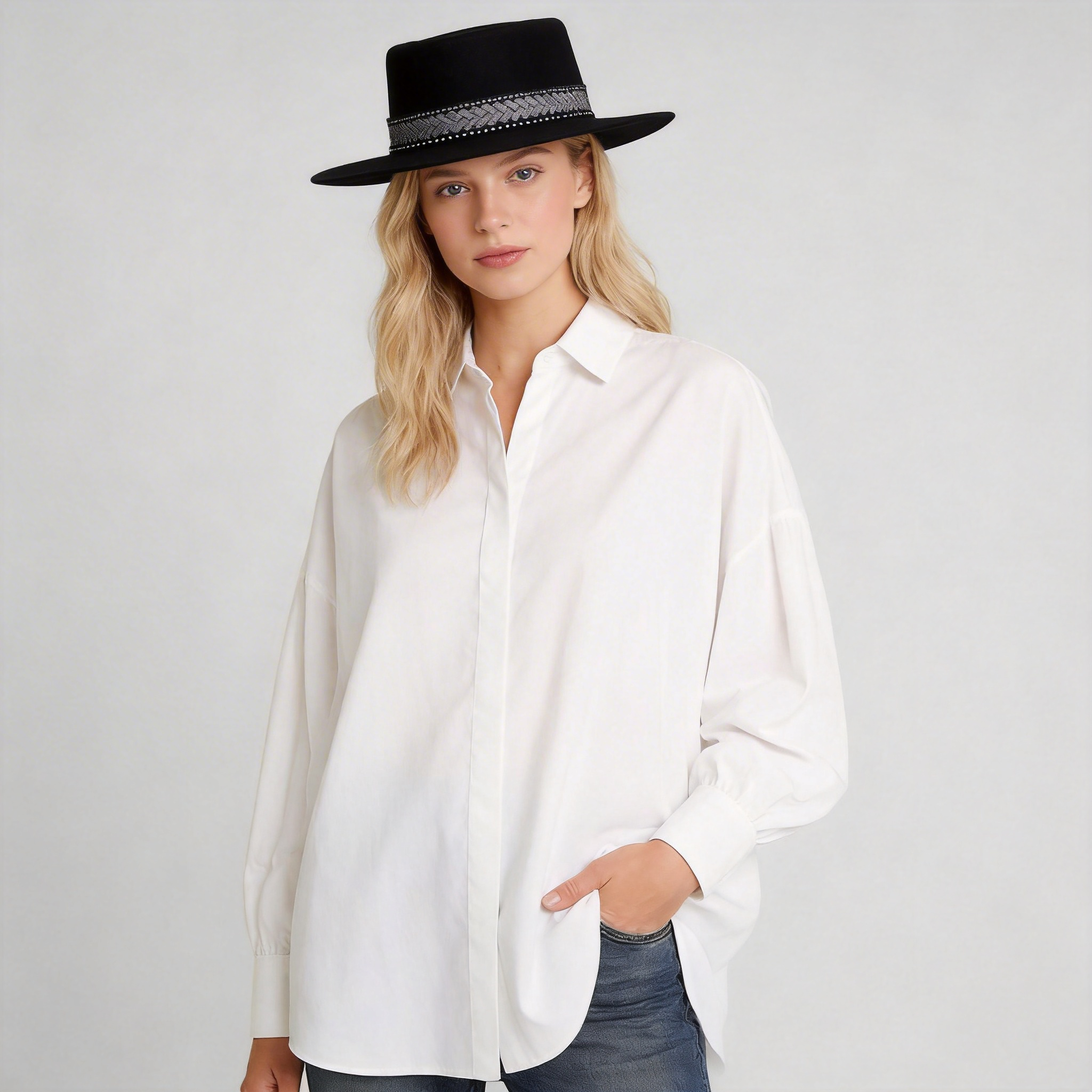 Women Artisan Black Gambler – Wide Flat Brim