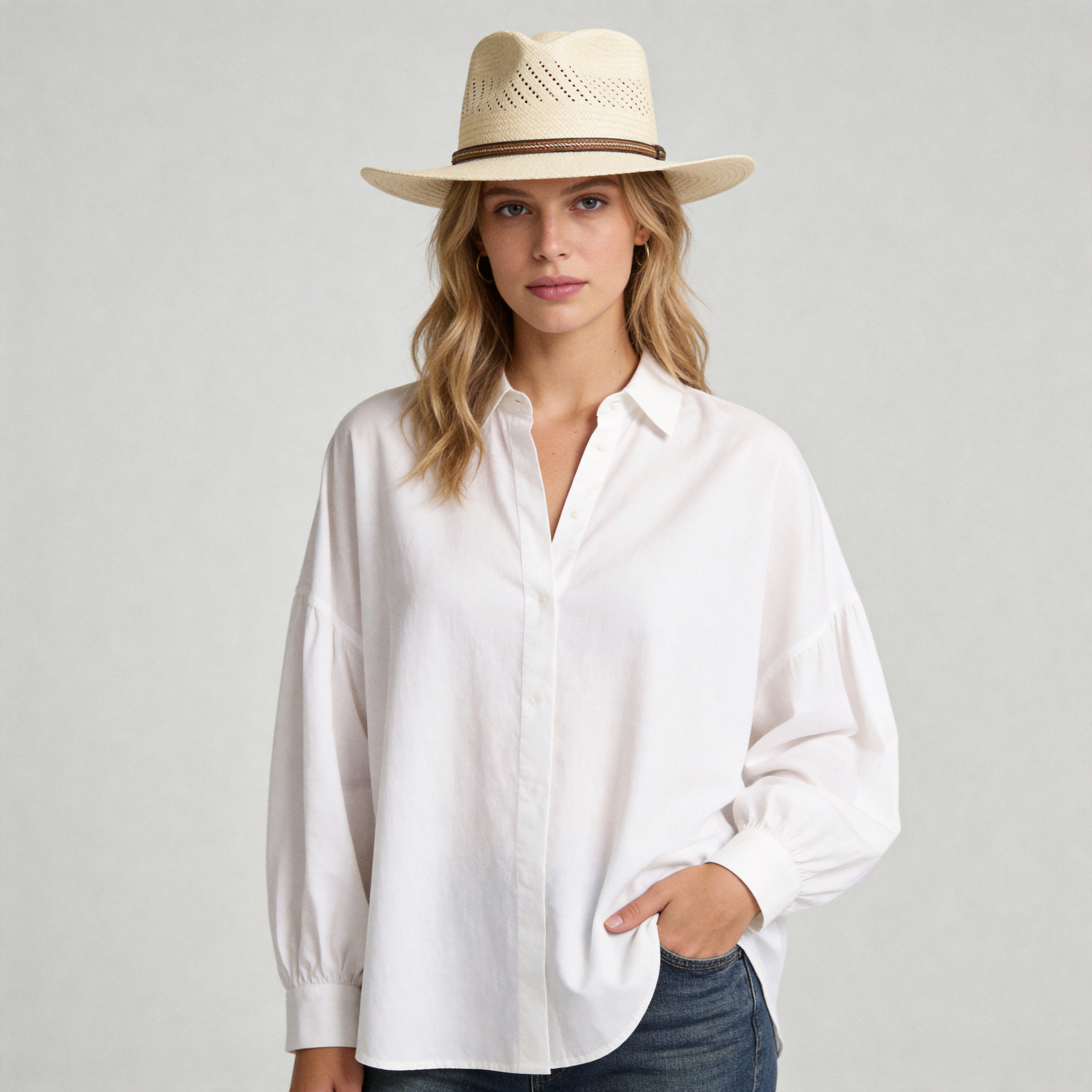 Women Panama Fedora Hat Straw
