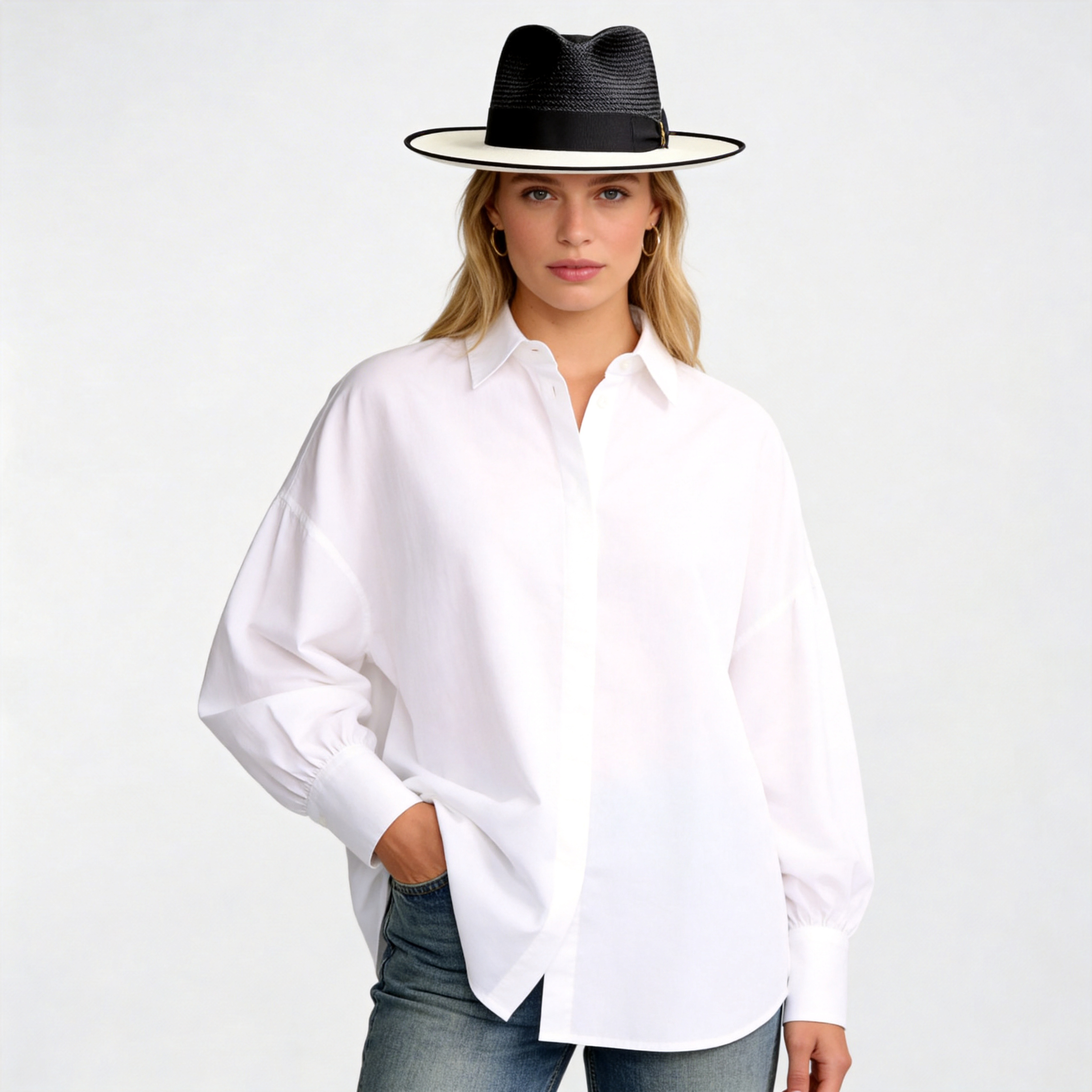 Women Effortless Class Two Stone Straw Felt Fedora Hat-Black